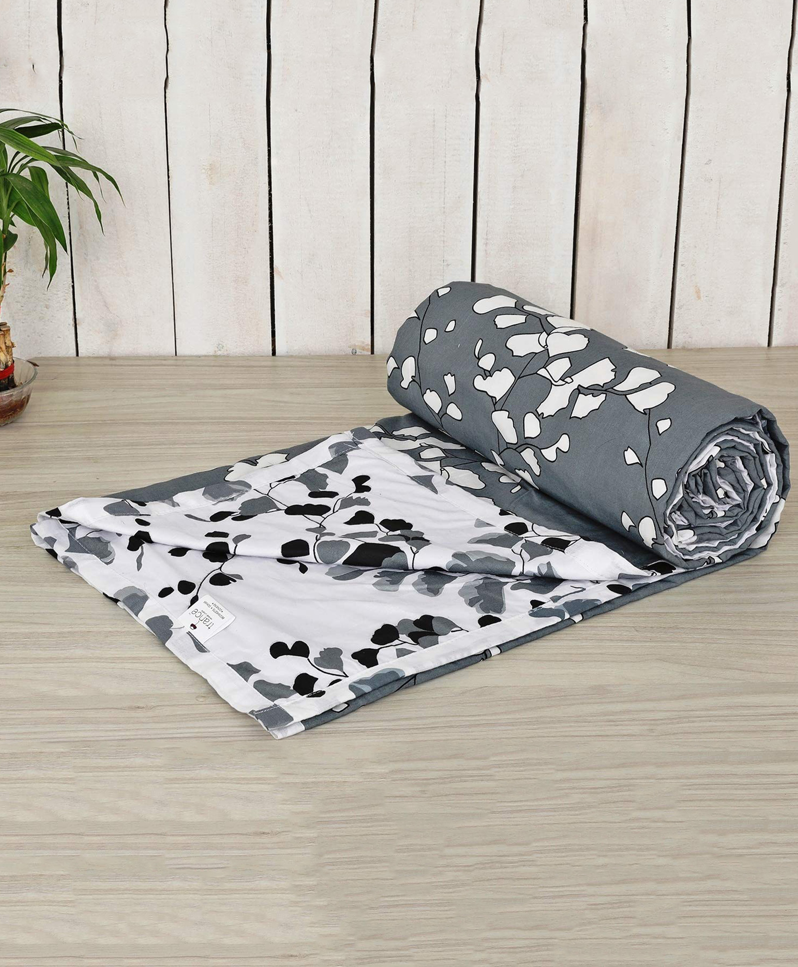 Trance Home Linen Pure Malmal 3 layeredCotton Multipurpose Baby Dohar- Grey White Abstract Leaves-picture-28