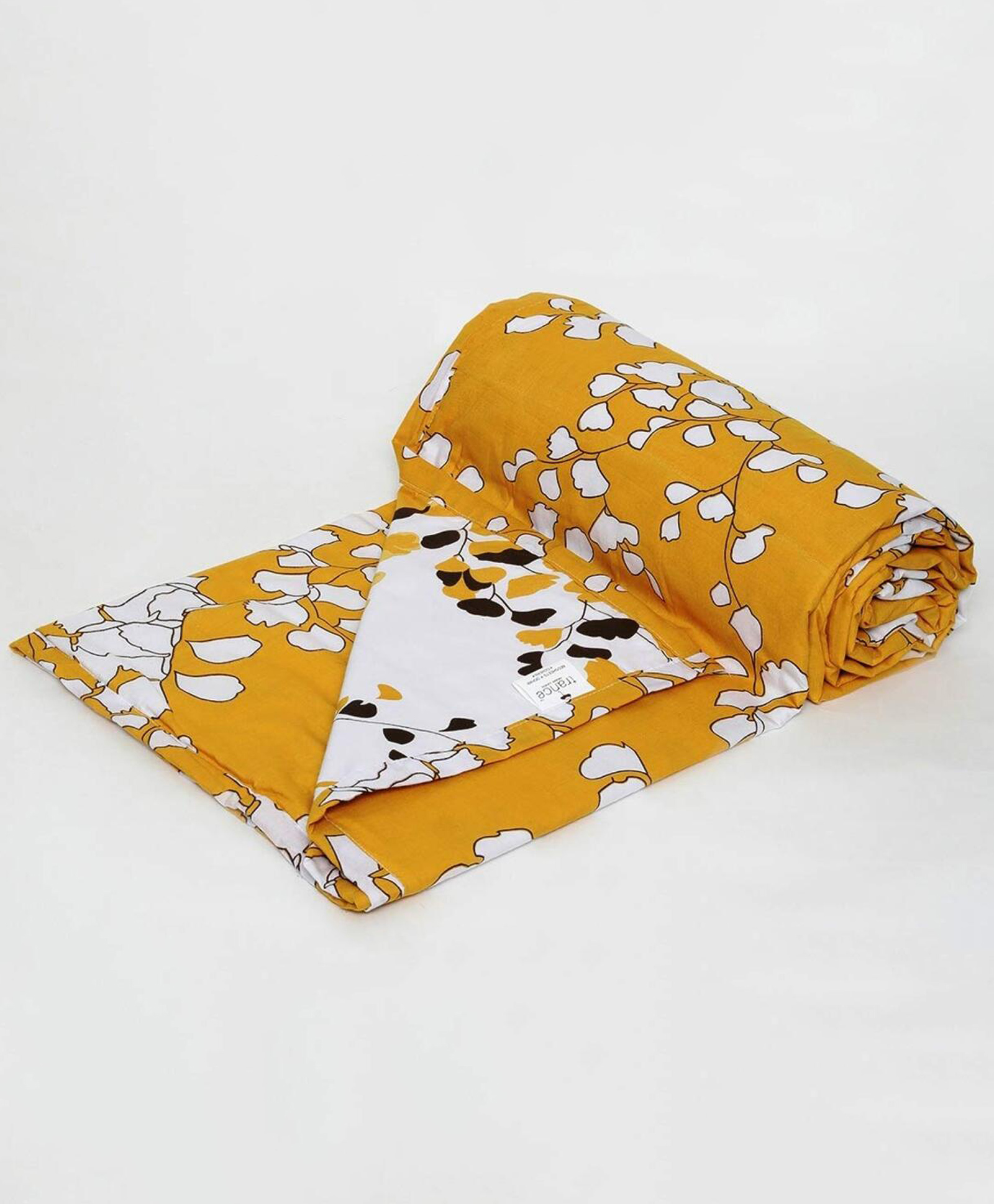 Trance Home Linen Pure Malmal Soft Lightweight Cotton Multipurpose Baby Dohar- Mustard White Leaves-picture-20