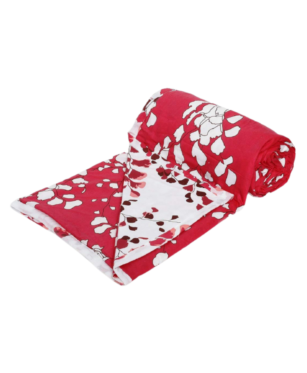Trance Home Linen Pure Malmal Cotton Multipurpose Baby Dohar- Red White Abstract Leaves-picture-16