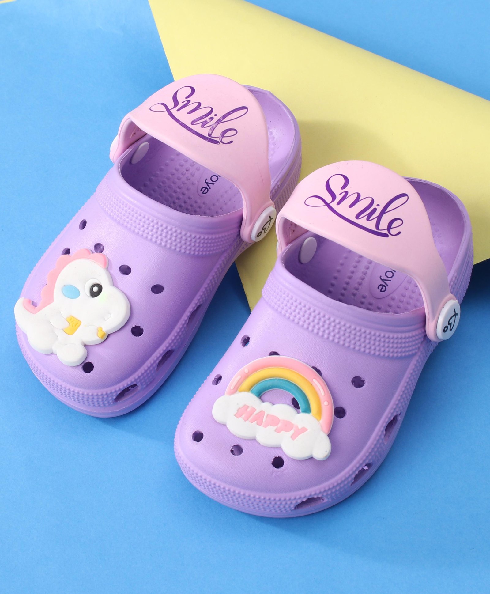 Babyoye Slip On Clogs with Dino Applique & Back Strap - Purple-image-47