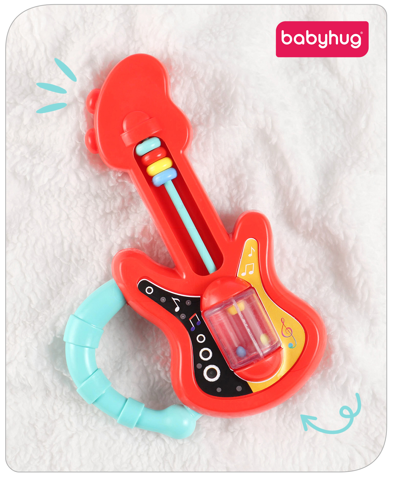 Babyhug Guitar Shape Baby Rattle - Red-image-3