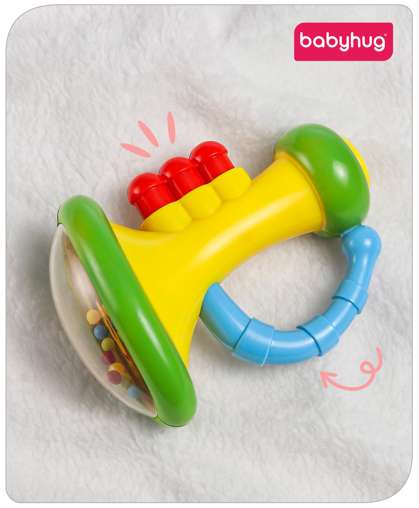 Babyhug Trumpet Shape Baby Rattle - Yellow & Green-image-39