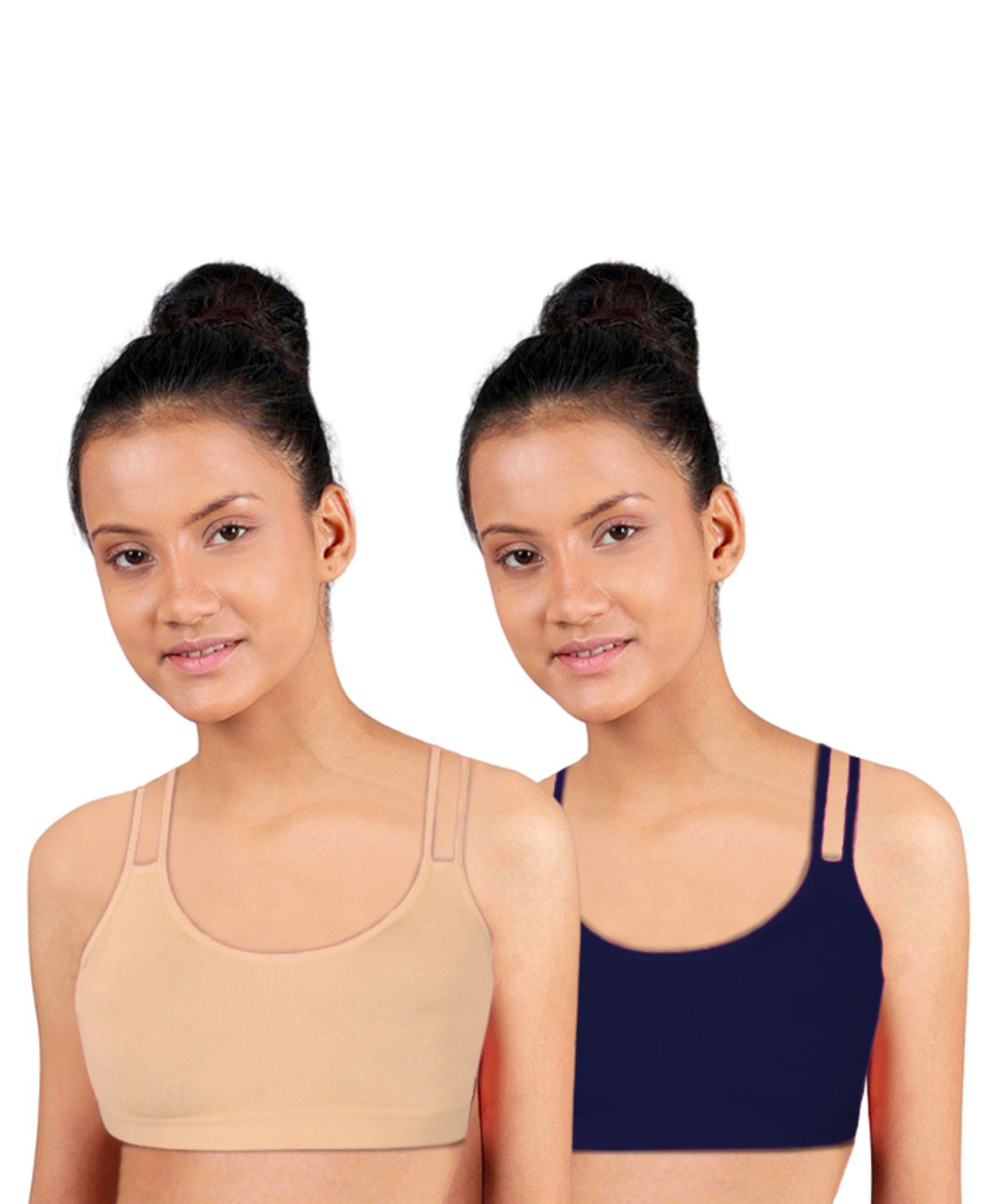 D'chica Pack Of 2 SleevelessSolid Criss Cross Training Bra - Navy Blue & Skin-image-8