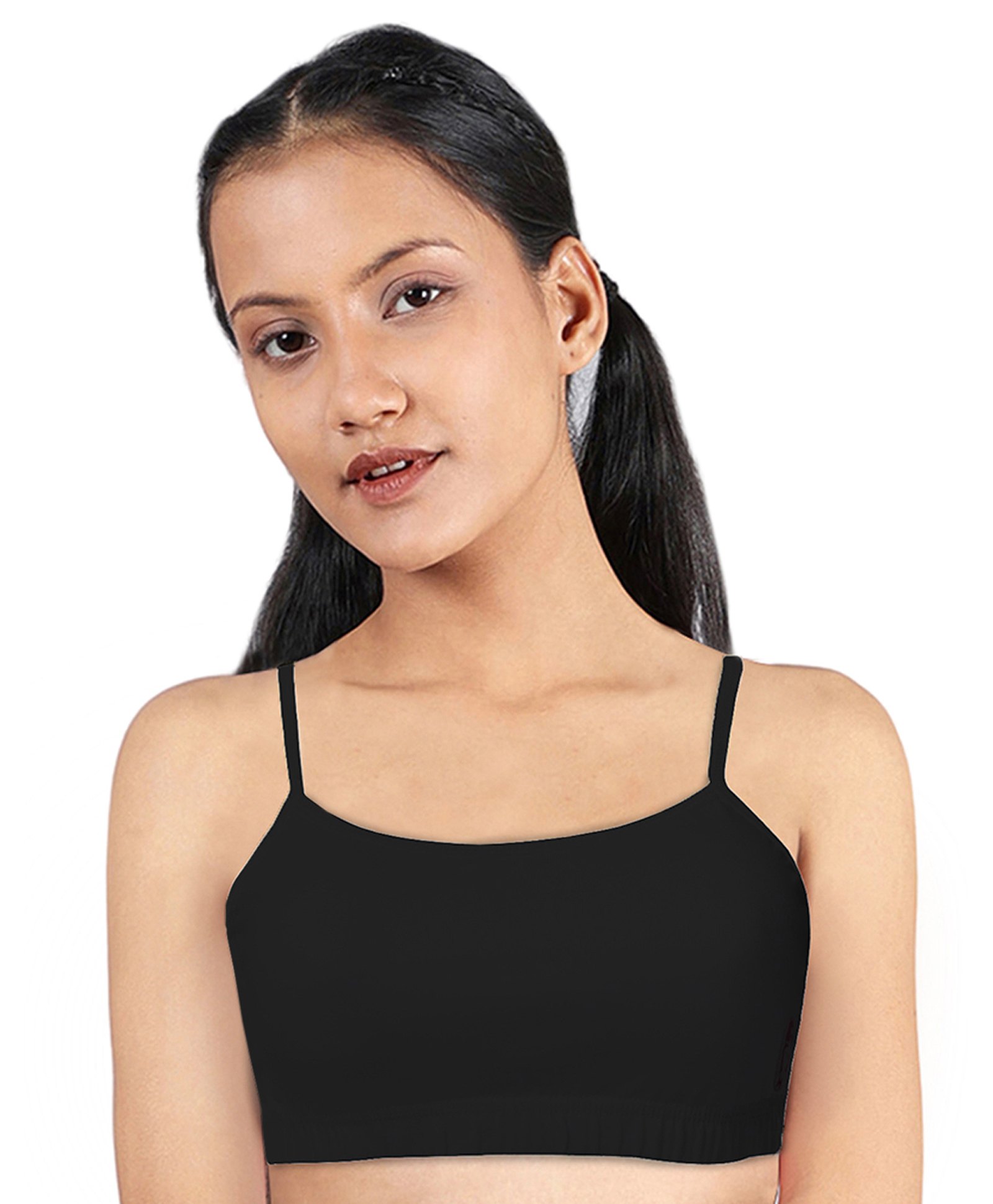 D'chica Sleeveless Double Layer Thin Strap Cotton Training Bra -Black-picture-24