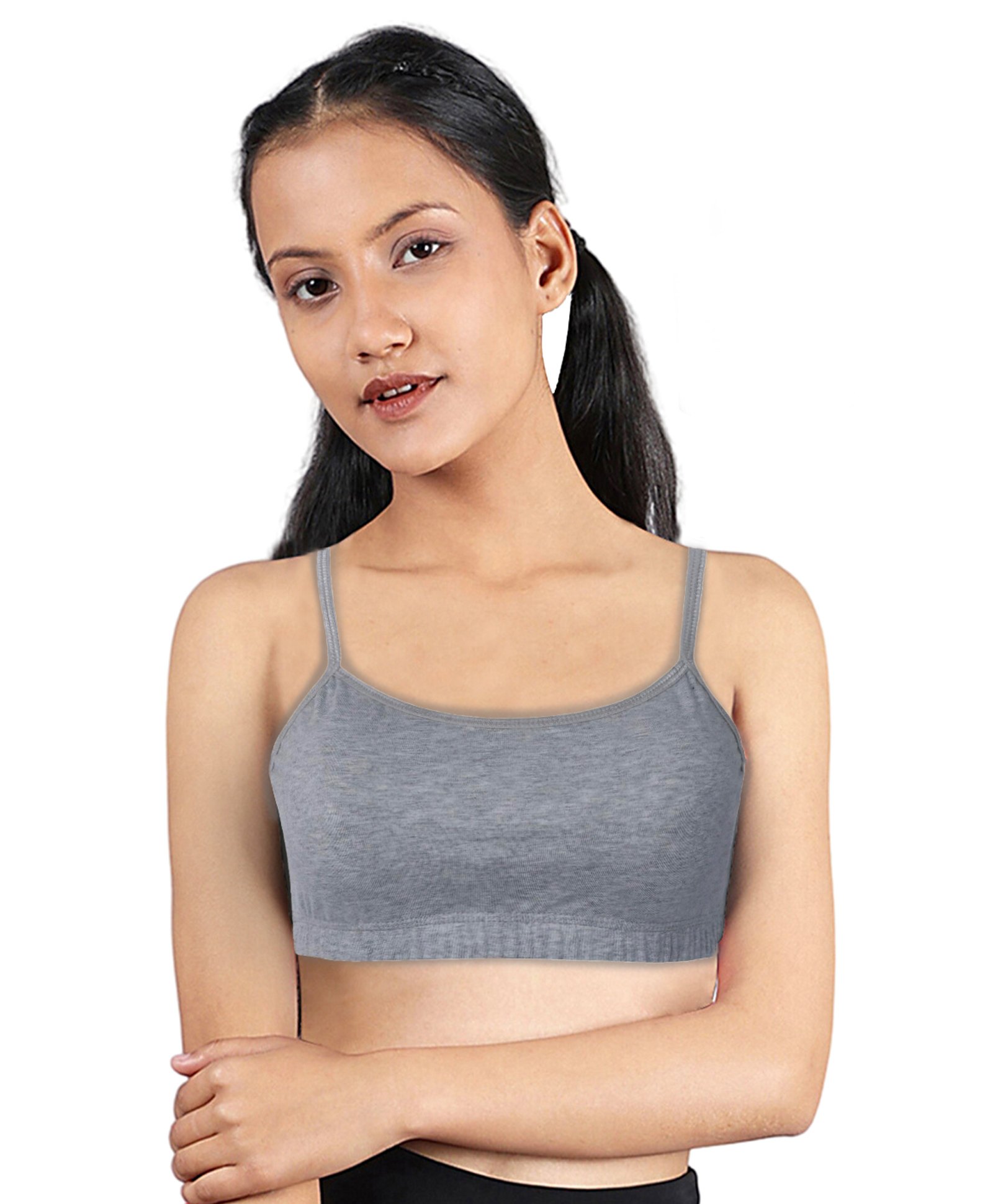 D'chica Sleeveless Double-Layer Thin Strap Cotton Athletic Bras | Non Padded Beginner Bra For Girls Pack Of 1 - Grey-picture-12