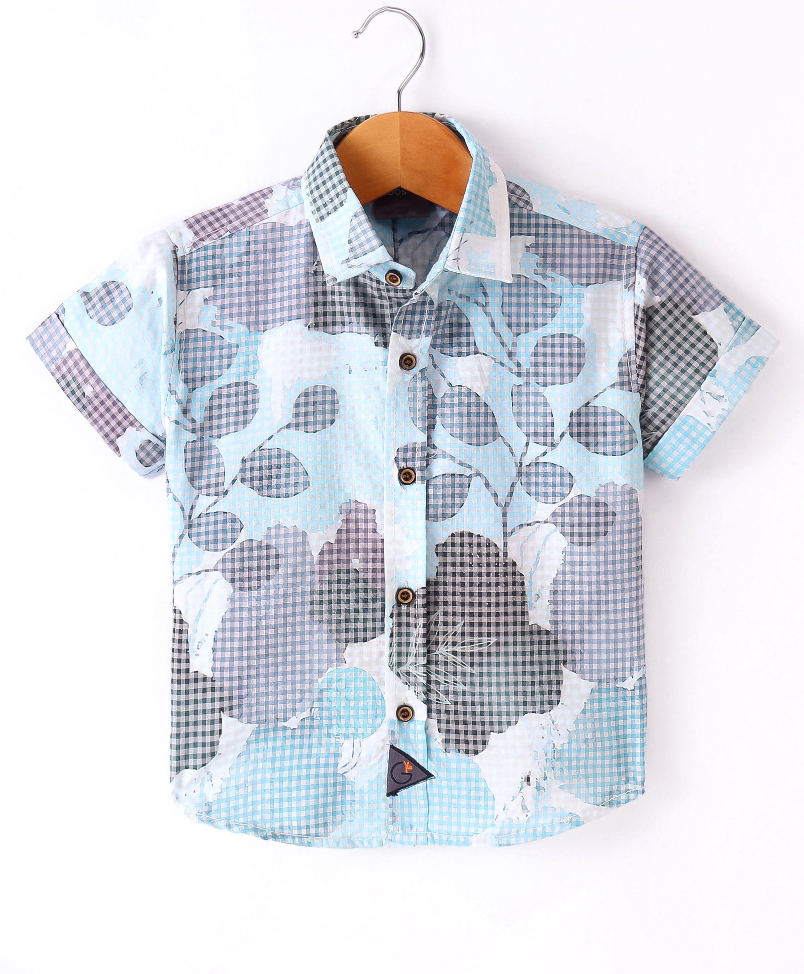 Little Kangaroos Half Sleeves Shirt Tropical Theme - Sky Blue-image-0