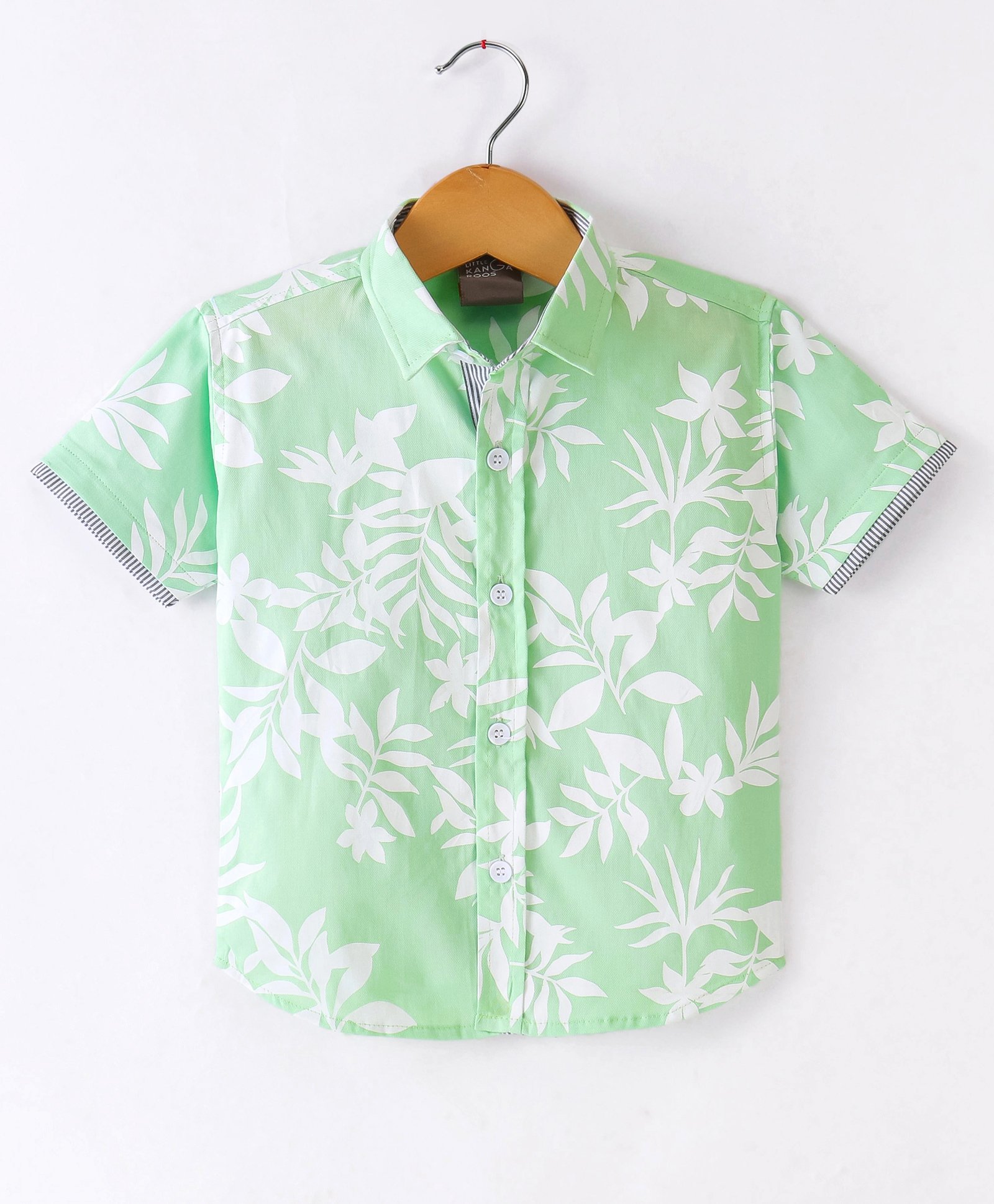 Little Kangaroos Cotton Woven Half Sleeves Leaves Printed Shirt - Mint Green-picture-38