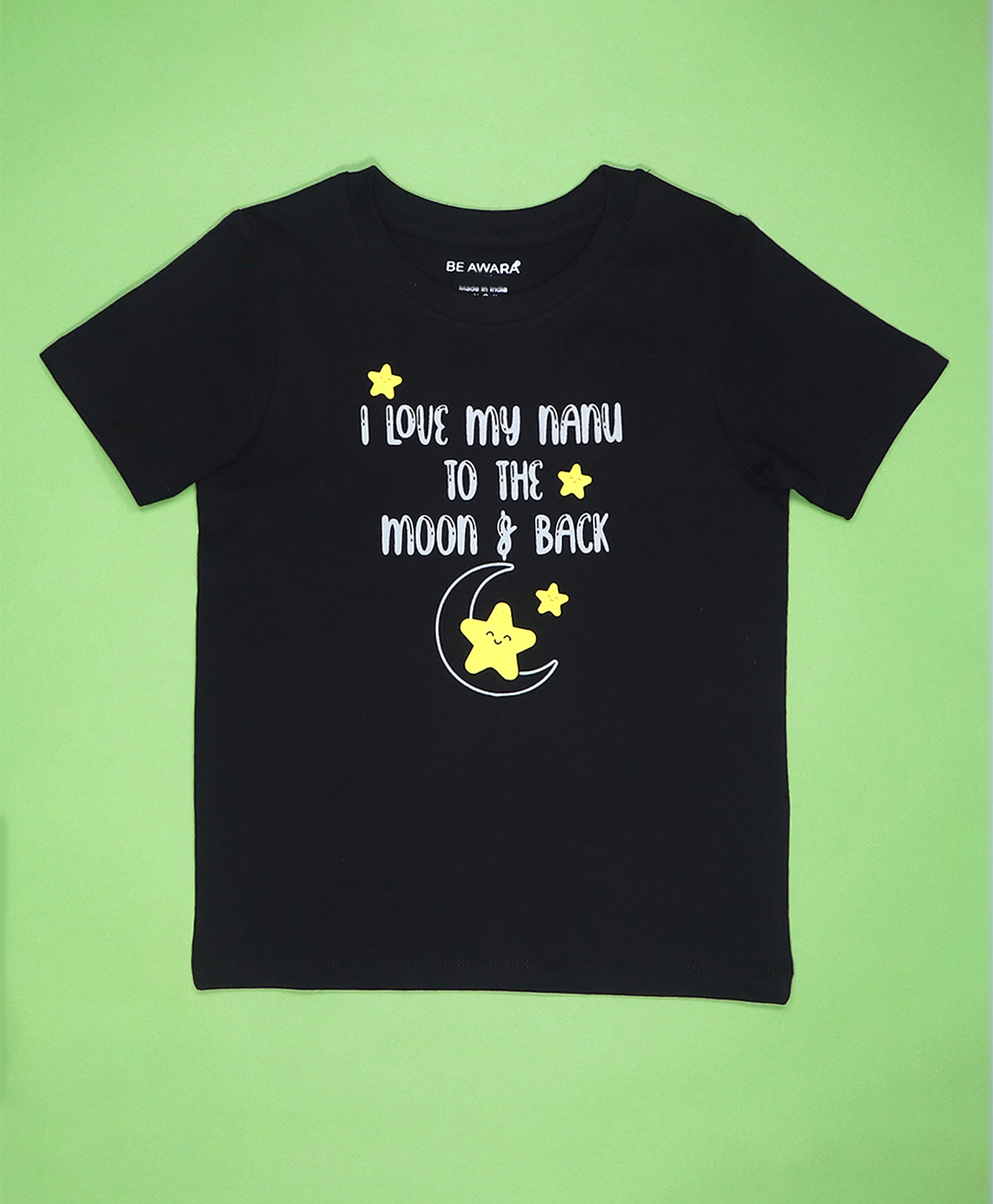 Be Awara Half Sleeves I Love My Nanu Text Printed Tee - Black-picture-24