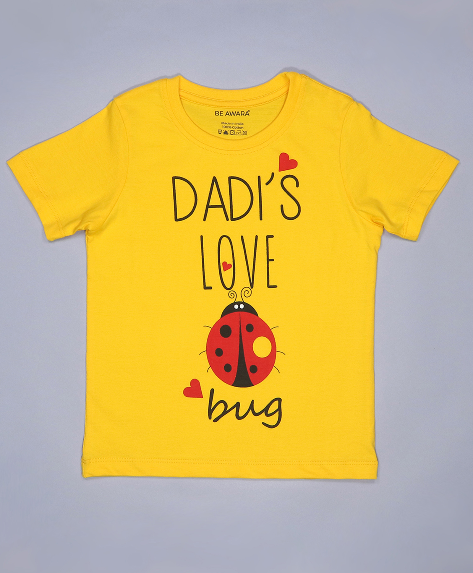 Be Awara Half Sleeves Dadis Love Bug Text Printed Tee - Yellow-picture-8