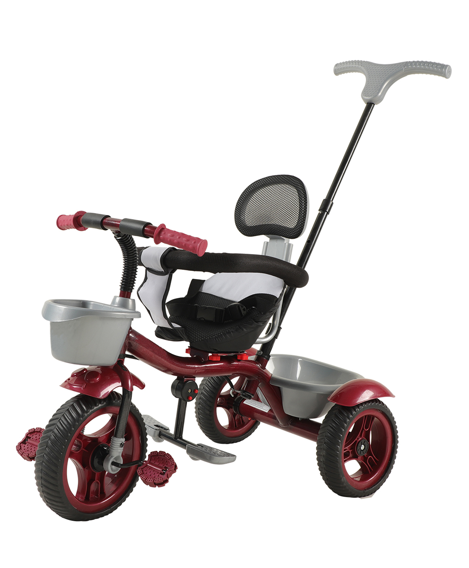 JoyRide Baby Bike Tricycle with Dual Storage Basket And Parental Handle, Footrest, Backrest & Safety Harness for Kids  Boys & Girls Age 2 to 4 Years Tricycle - Maroon-image-10
