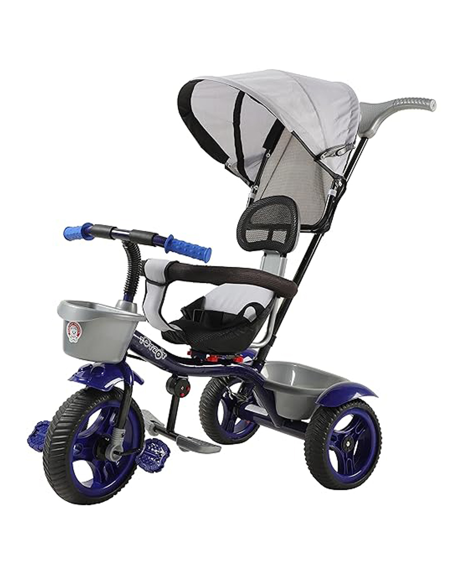 JoyRide Baby BikePRO MAX Rotating Seat Tricycle with Dual Storage Basket & Foldable Canopy, Parental Handle - Footrest - Backrest-Safety Harness for Kids Tricycle - Blue-image-34