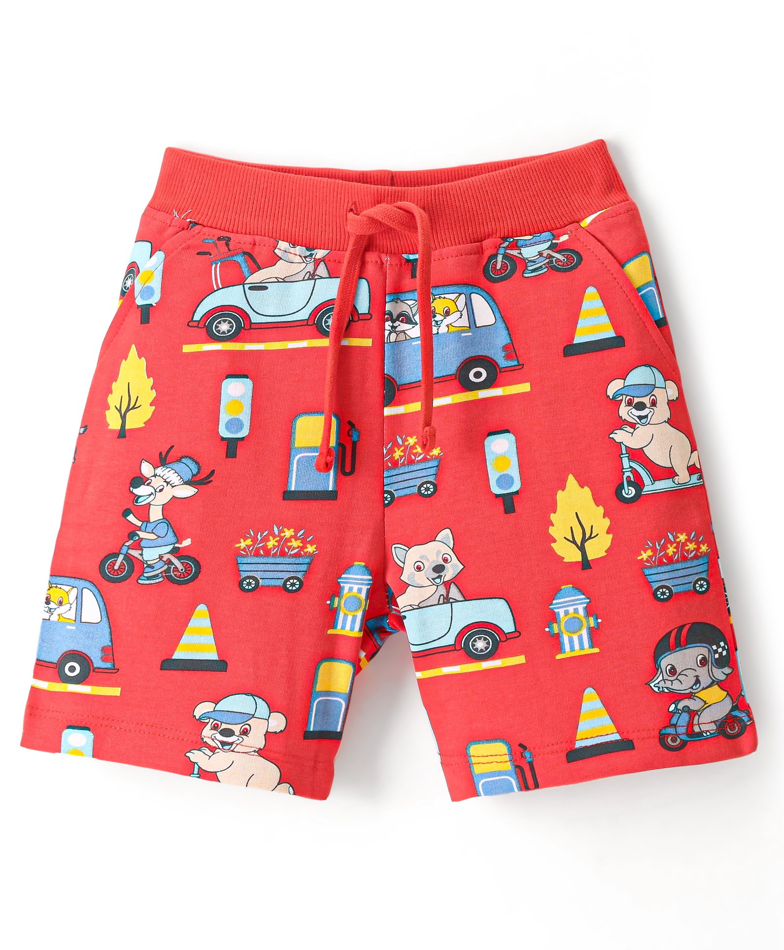 Babyhug Cotton Looper Mid Thigh Shorts with Vehicles Print - Red-picture-21