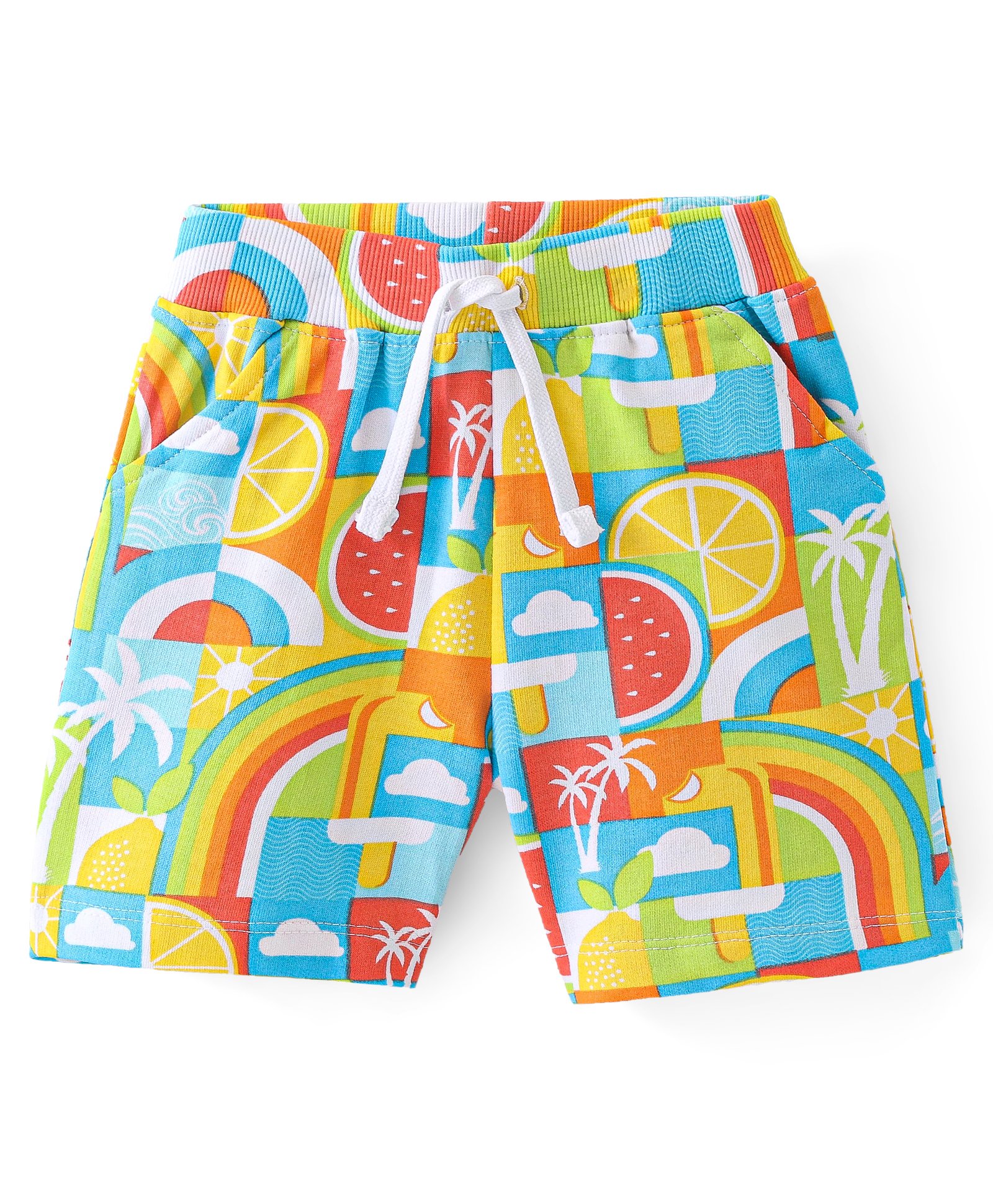 Babyhug Cotton Knit Mid Thigh Length Tropical Theme Printed Shorts - Multicolour-image-47