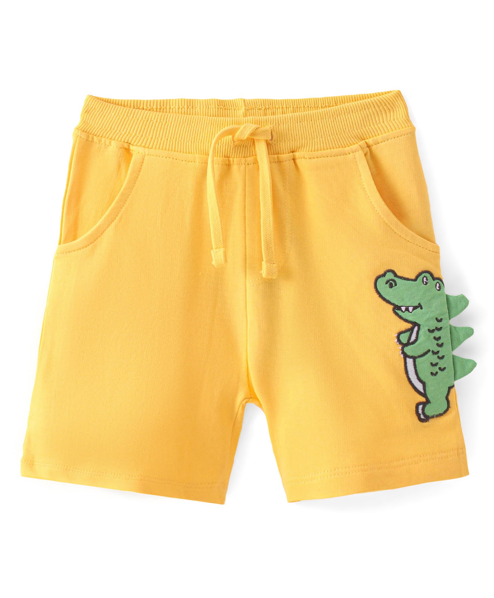 Babyhug Cotton Looper Mid Thigh Shorts Crocodile Embroidery - Yellow-image-42