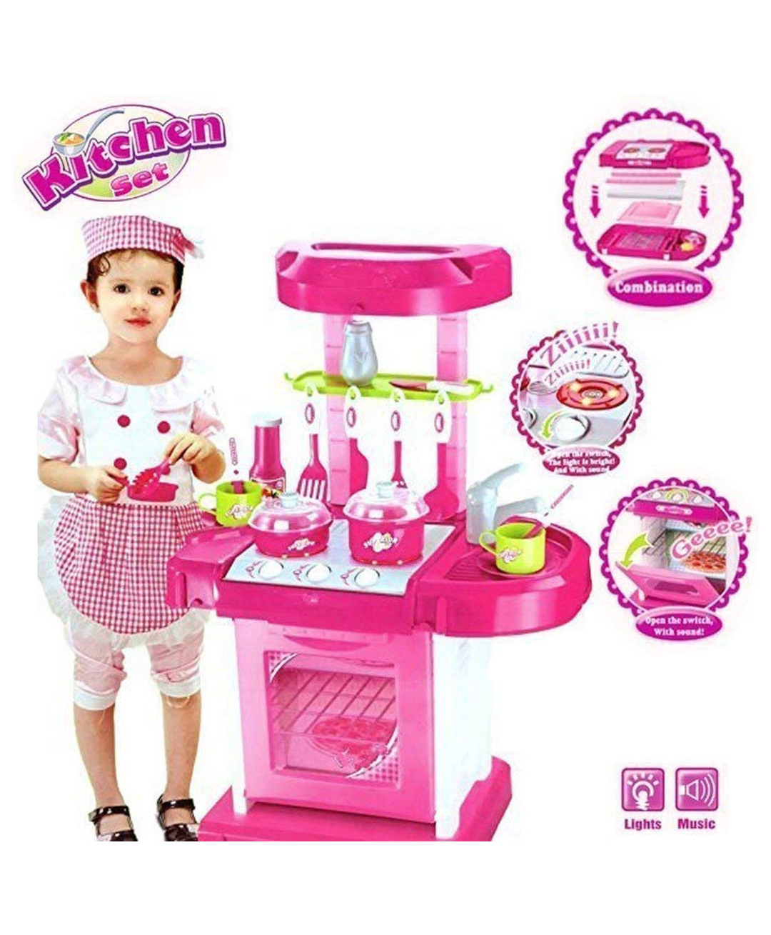 Sanjary battery operated Kitchen Play Set Super Toy Big Size Portable Suitcase Shape Musical Kitchen Set Toy for Kids with Light and Accessories for kids -Color May Vary-image-9