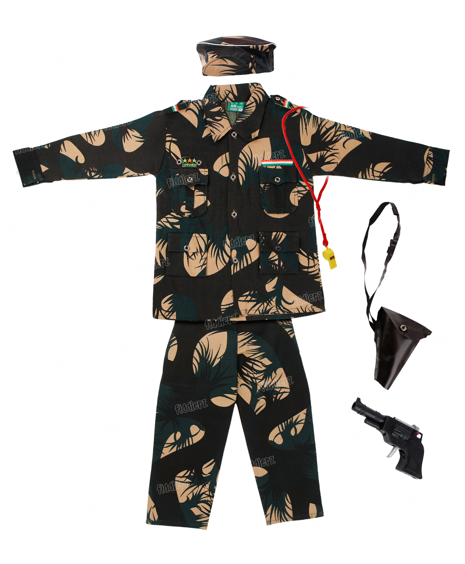 Fiddlerz Army Dress Costume Fancy Dress Indian Army Costume For Boy & Girls National Soldier Costume Military Professional Dress with Accessories Age 3 to 4