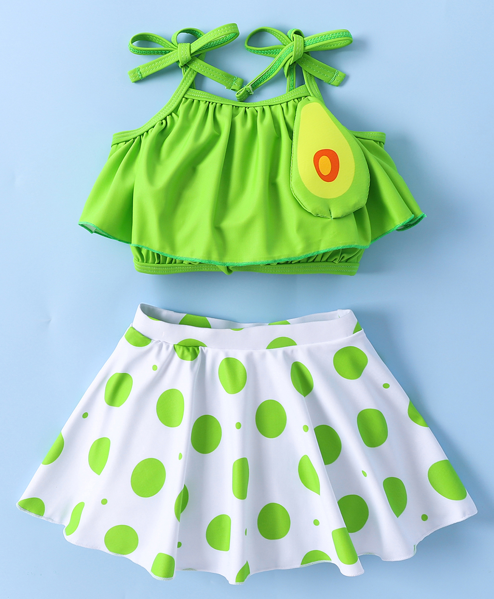 Kookie Kids Sleeveless Two Piece Swimsuit with Polka Dot Print - Green-image-45