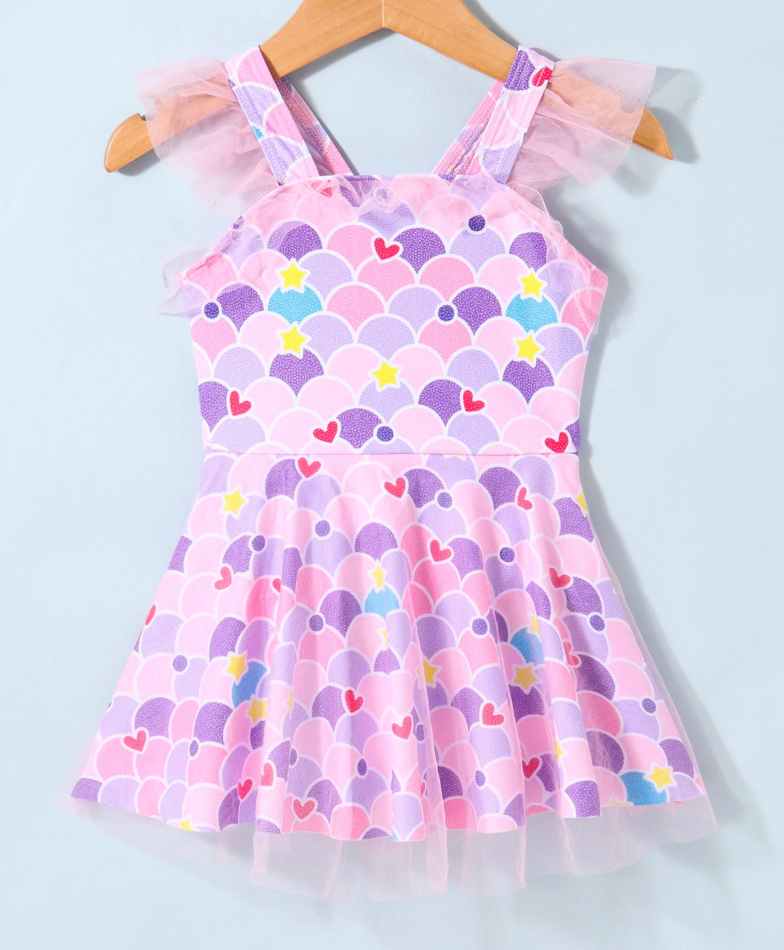 Kookie Kids Frill Sleeves Frock Swimsuit with Star & Heart Print - Multicolour-picture-28