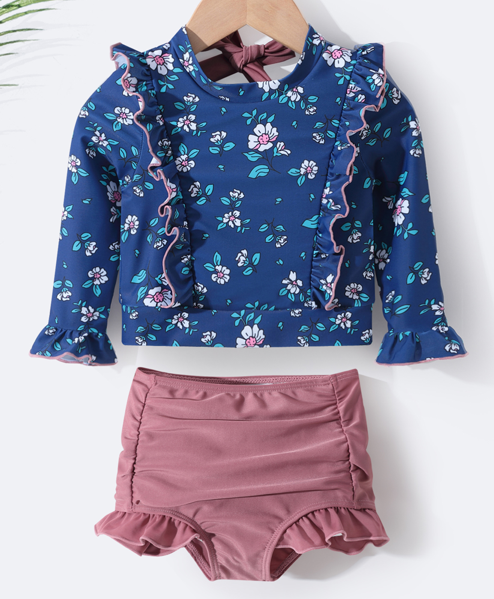 Kookie Kids Full Sleeves Floral Printed Frill Detailing Two Pieces Swimsuit - Multicolour-image-31