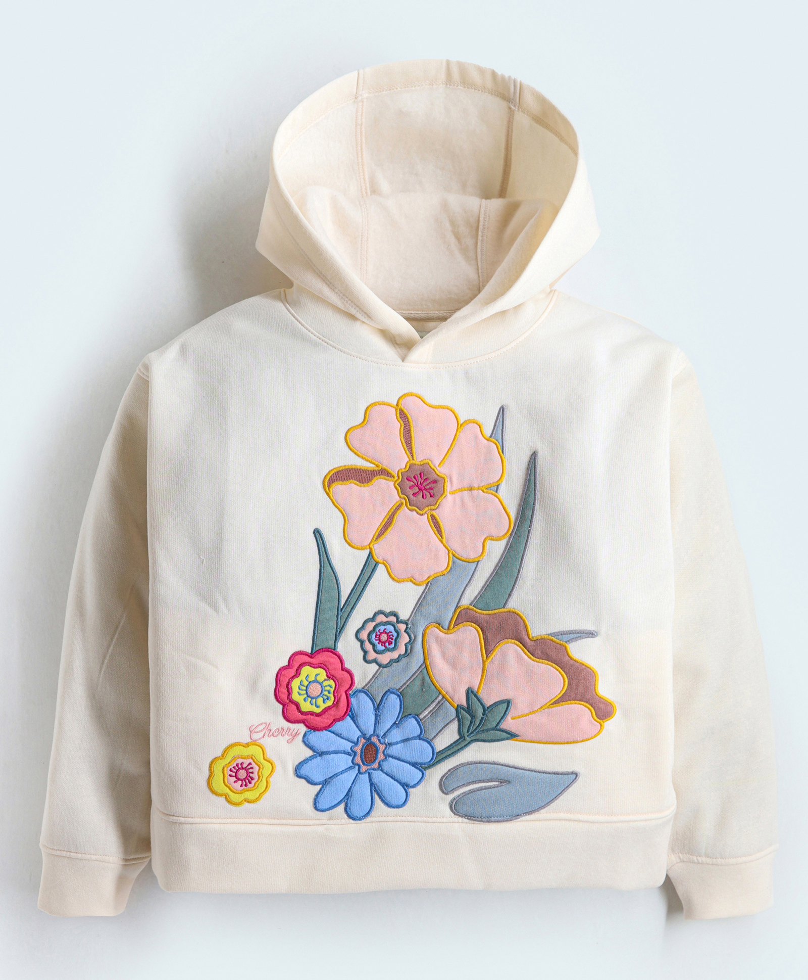 Cherry Crumble By Nitt Hyman Full Sleeves Floral Embroidered   Hoodie - Cream-picture-32