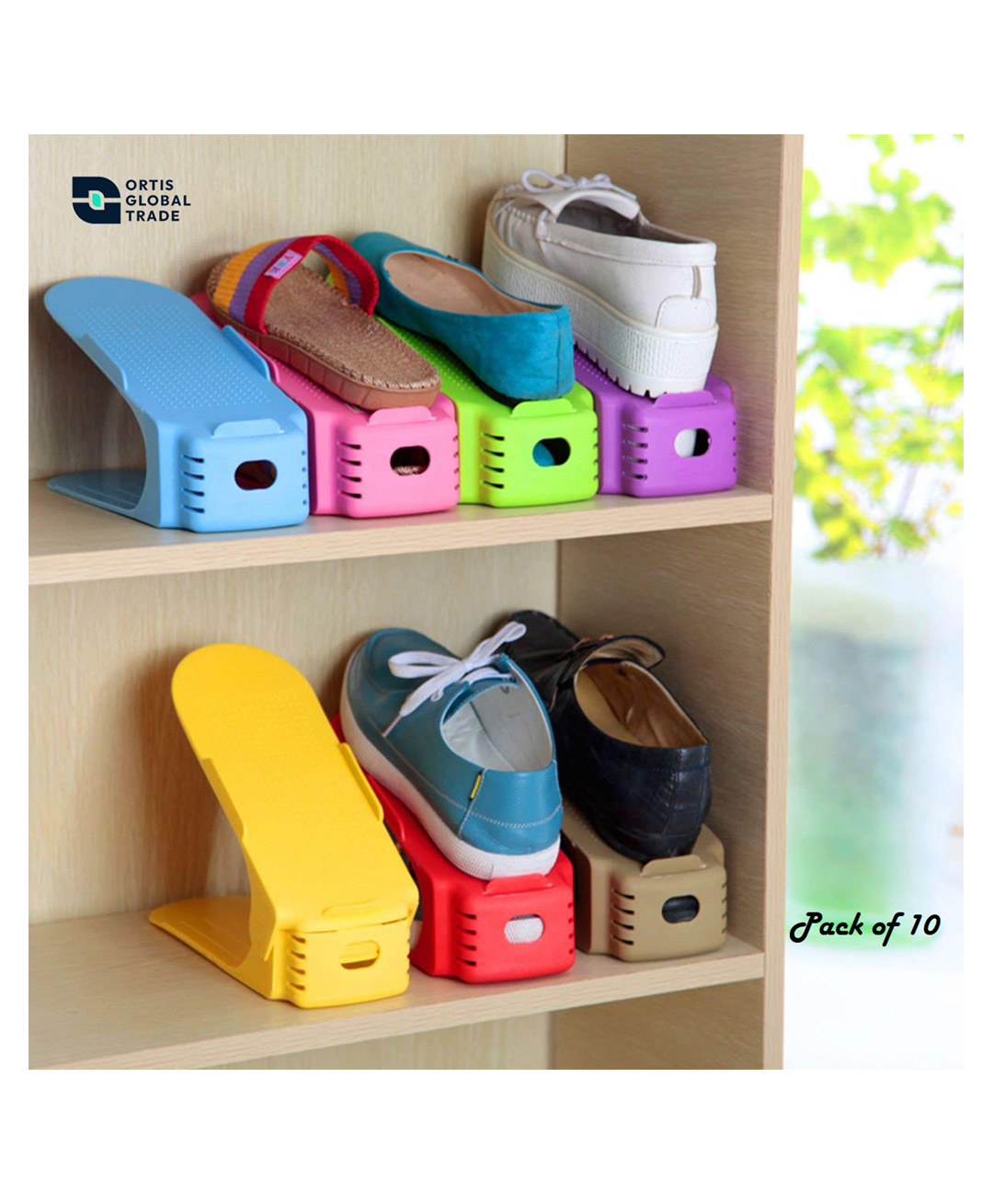 Ortis Plastic Shoe Sandals Footwear Organiser Space Saver Rack Pack of 10 (Colour & Design May Vary)-picture-28