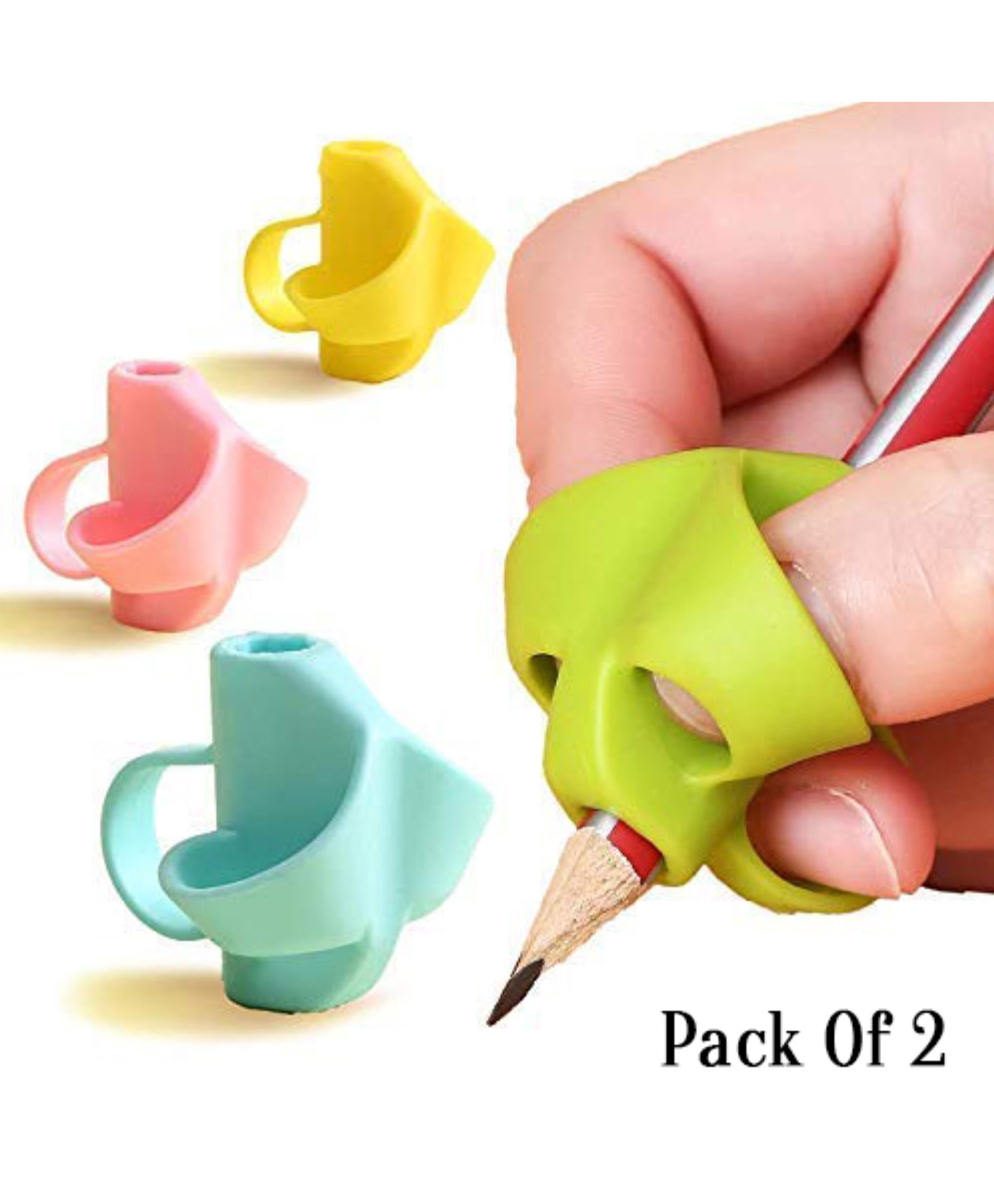 Mihar Essentials Silicone Pencil Grips Two-Finger for Kids Handwriting Pencil Holder for Children Preschoolers Writing Training Gripper Set for Kids- Pack Of 2 Multicolor-picture-25