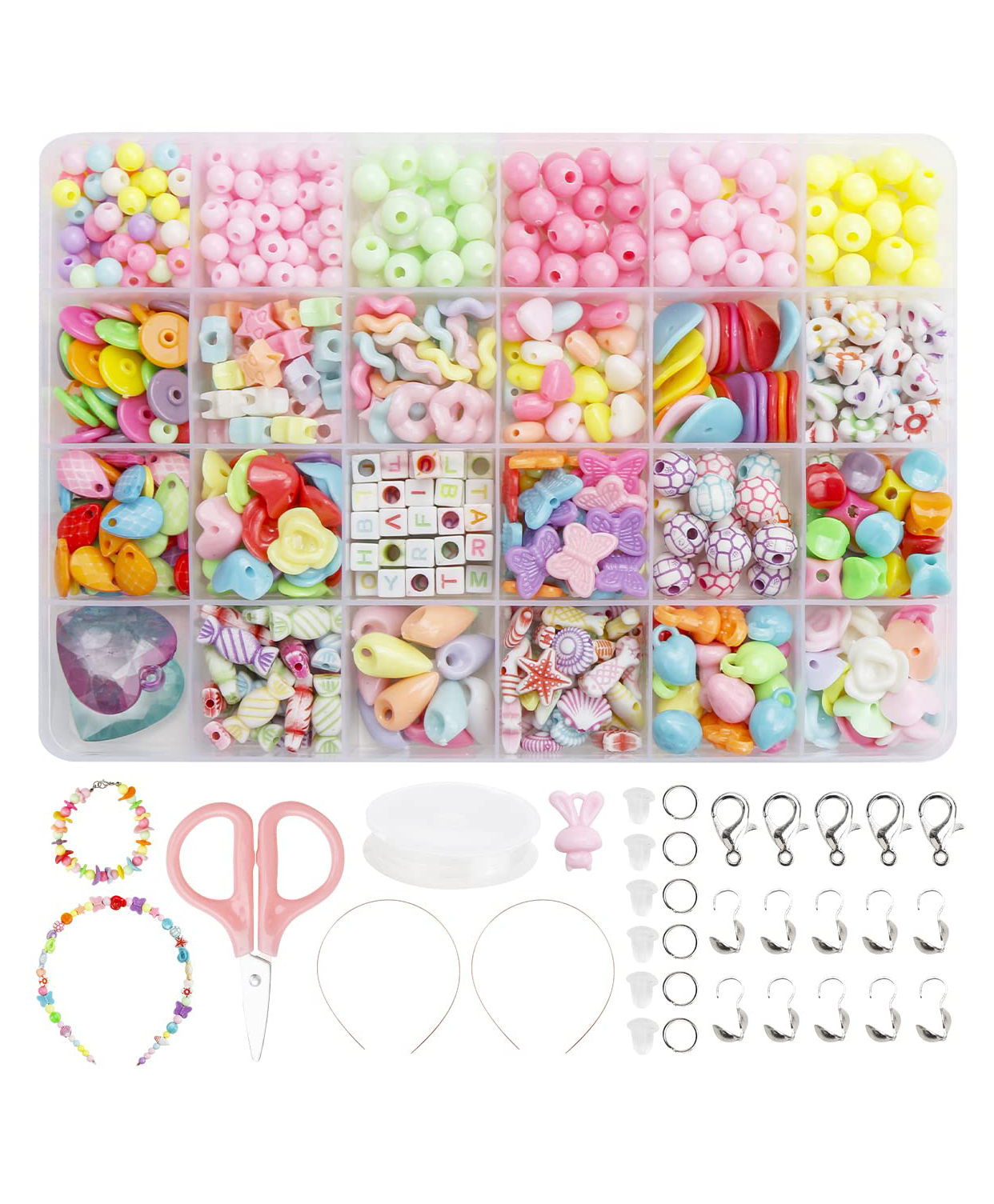 Mihar Essentials DIY 500Pcs Beads Set,Jewelry Making Kit,Girl DIY Bracelet Set,Different Types and Shapes Colorful Acrylic Crafting Beads Kits Setfor Children Over Three Years Old, Color 1-image-23