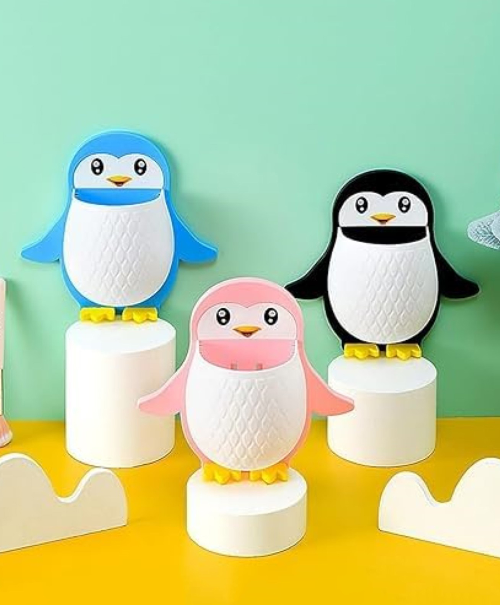 Mihar Essentials Wall Mounted Toothbrush Holder Rack Penguin Shape Toothbrush Organizer Remote Controller Make Up Brush Holder Sundries Box for Home Bathroom- Colour May Vary-image-35