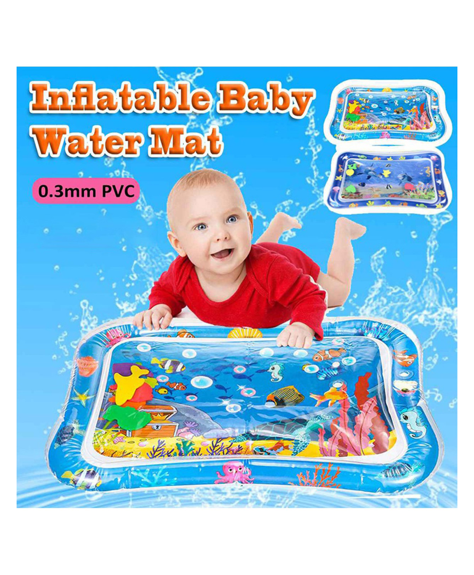mihar essentials Mihar Reusable Water Playing Mat Tummy Time, Inflatable Mat with 5 Floating Toys, Assorted Color and Design Pack of 1-picture-41