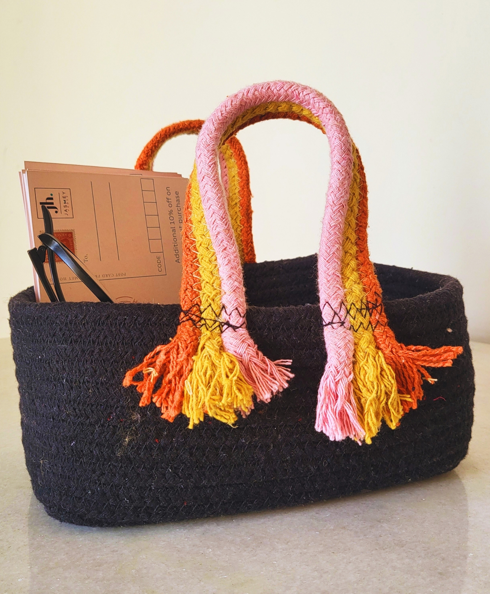Jasmey Homes Boho Basket for storage/diaper basket - Black-picture-36