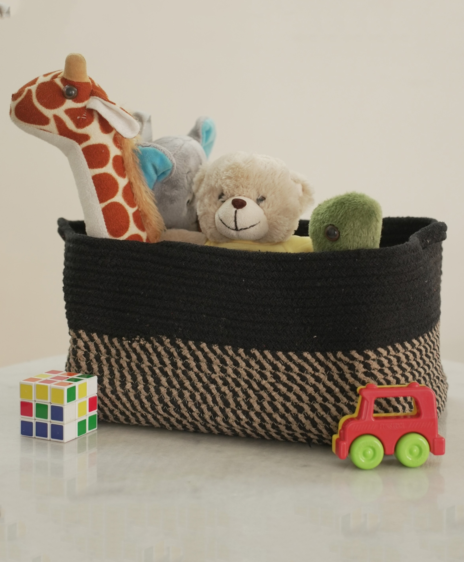 Jasmey Homes Rectangular Cotton Basket - Black and Beige-picture-15