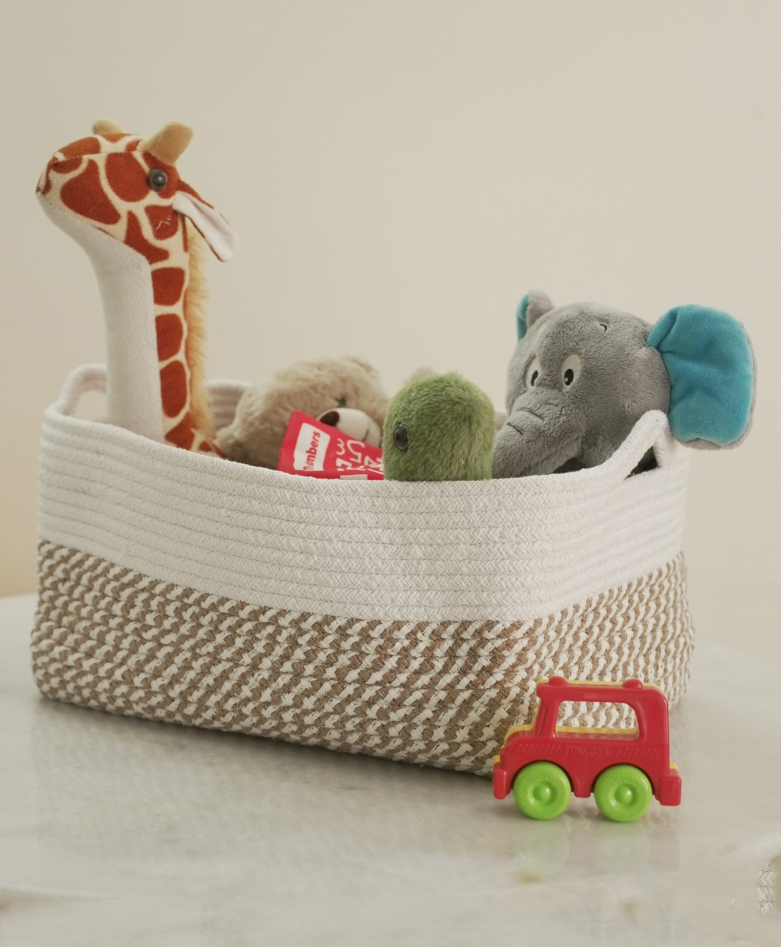 Jasmey Homes Rectangular Cotton Basket - White and Beige-image-35