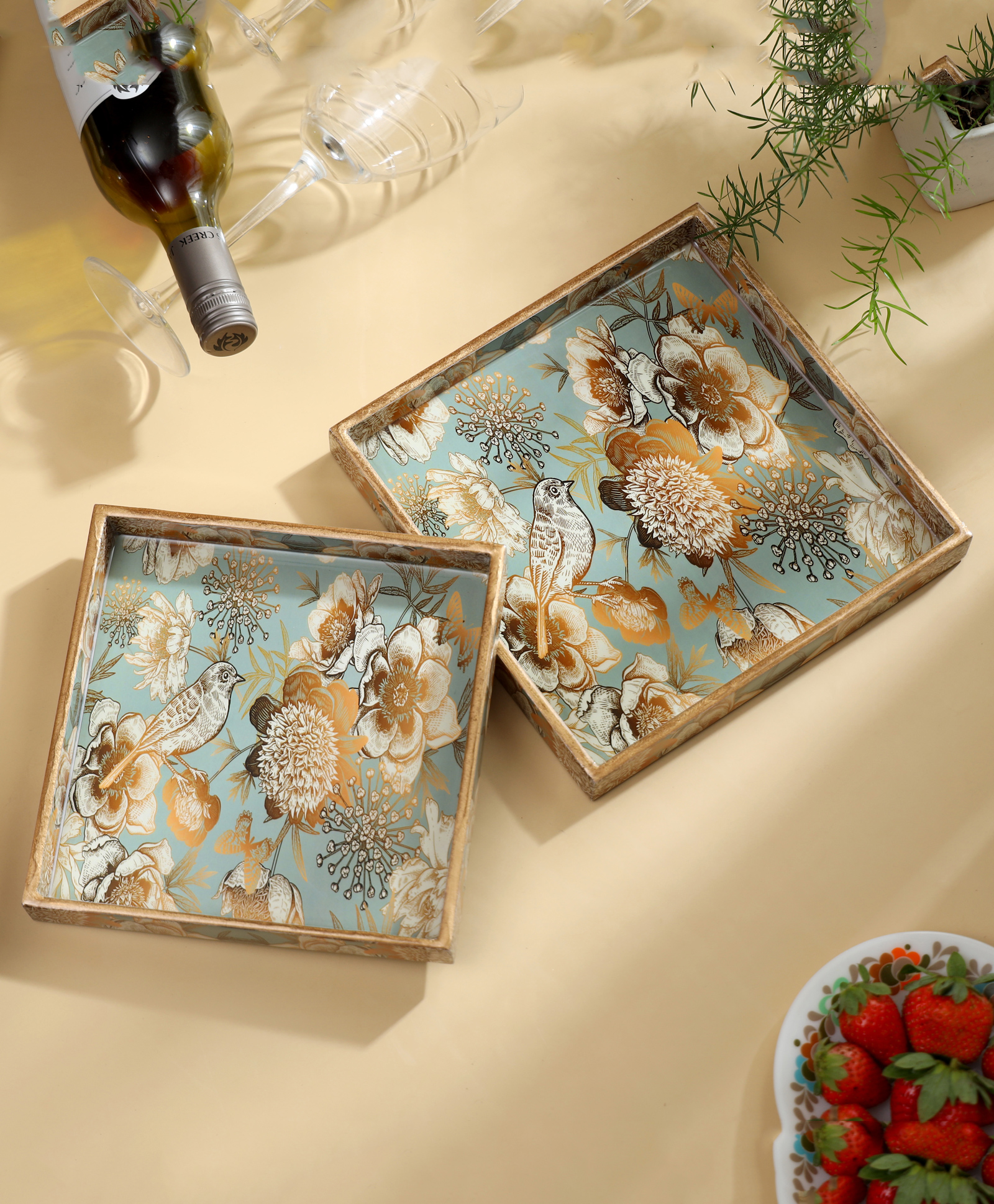 Duli Square Enamel Coated Multipurpose Serving Trays for Home and Dining Table - Set of 2-picture-1