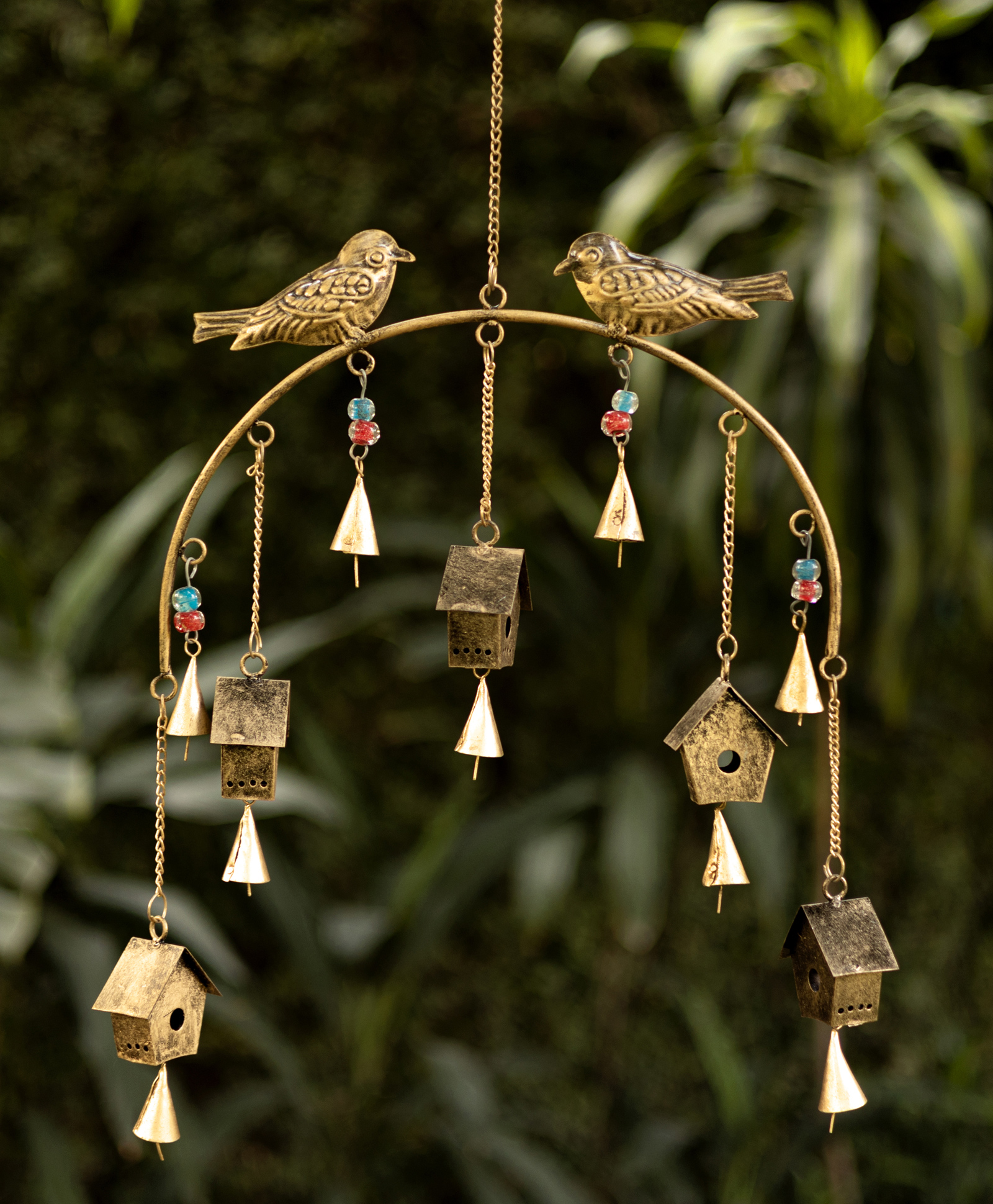 Duli Bird House Design Metal Wall Hanging Wind chime with Hanging Bells.-image-4