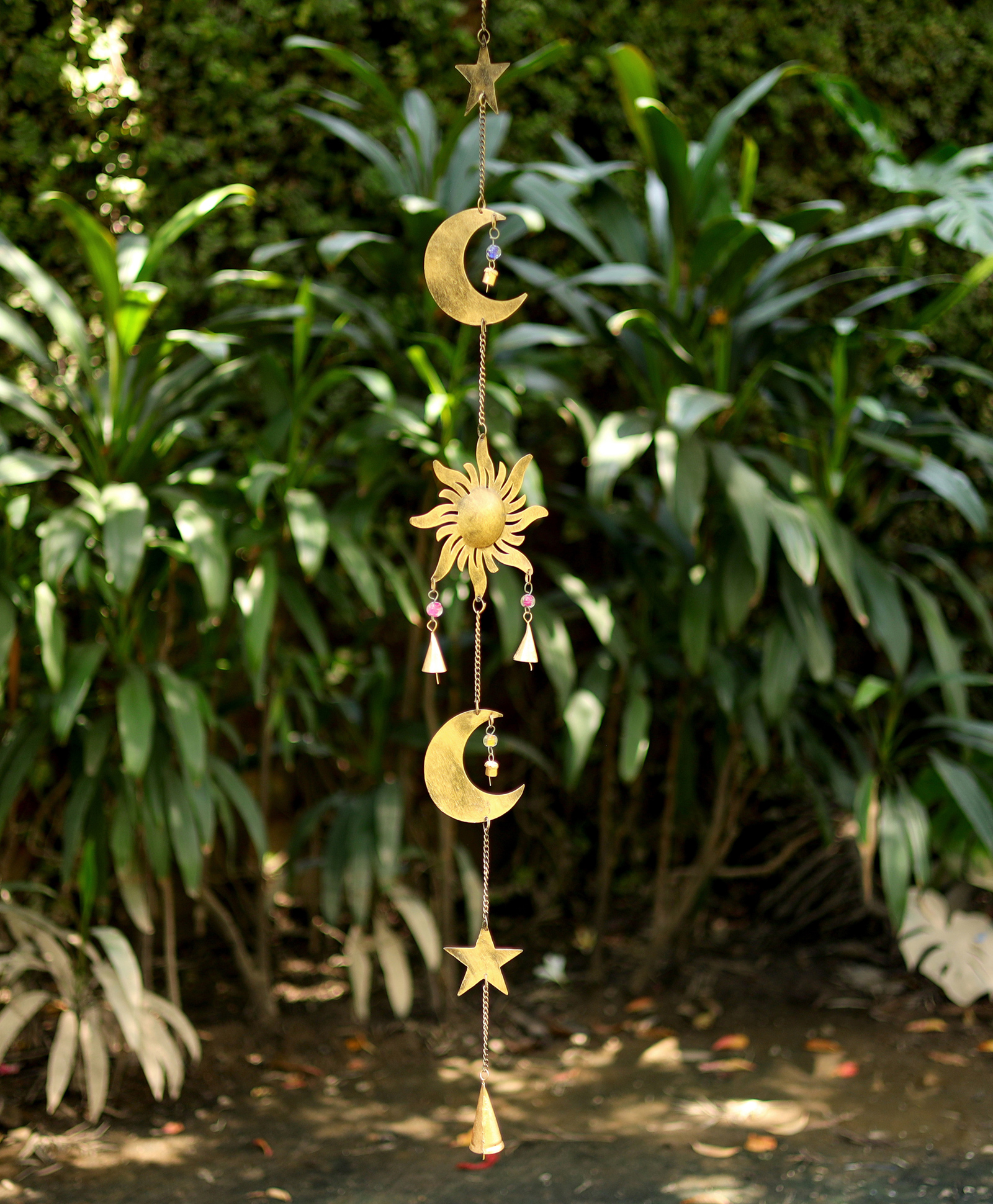 Duli Sun Moon Star Design Metal Wall Hanging Windchime with Hanging Bells-picture-46