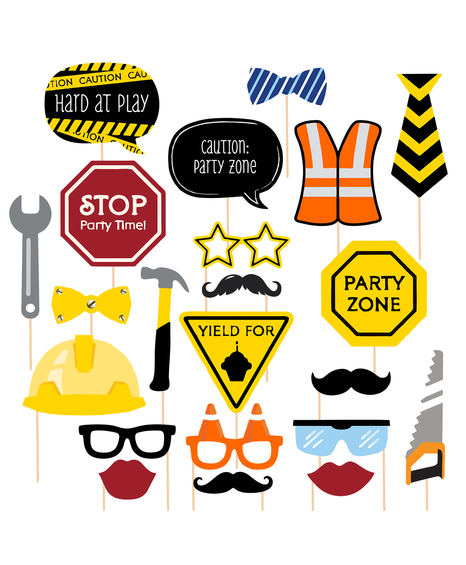 Zyozi Under Construction Theme Photo Booth Props For Kids Multicolor - Pack of 22-image-29