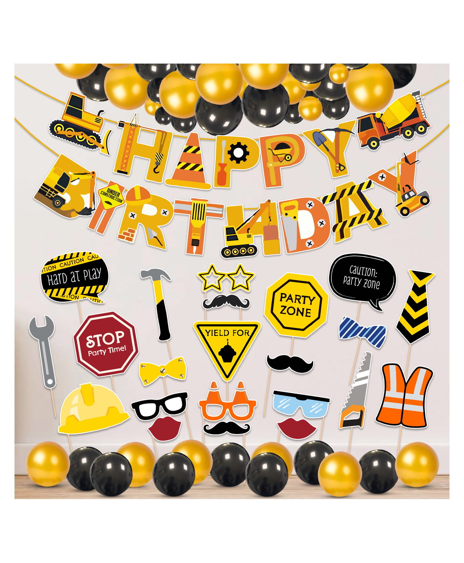 Zyozi Under Construction Theme Birthday Decorations Items  Black and Gold - Pack Of 48-image-49