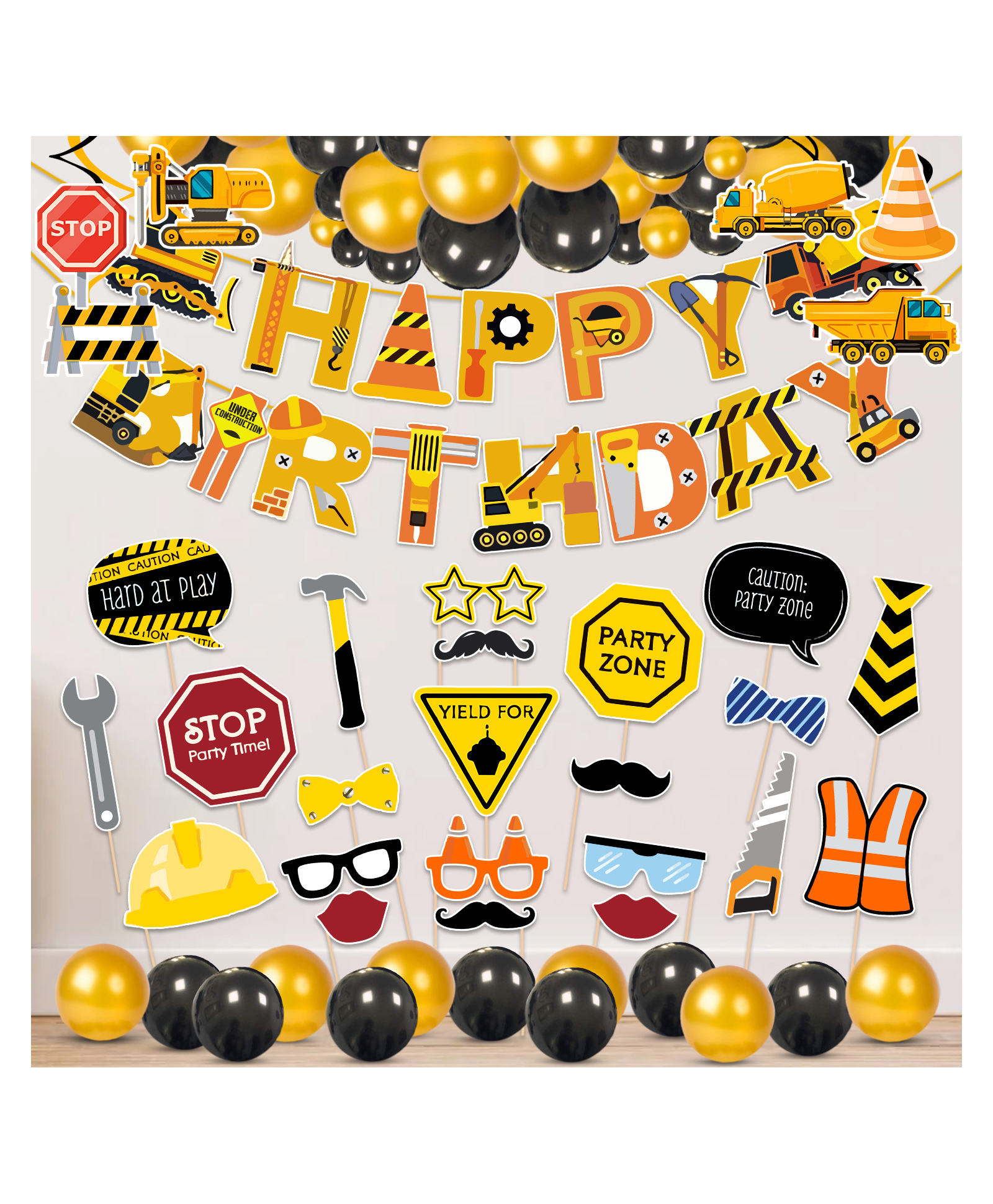 Zyozi Under Construction Theme Birthday Decorations Items For Boys  Black and Gold - Pack Of 54-image-41