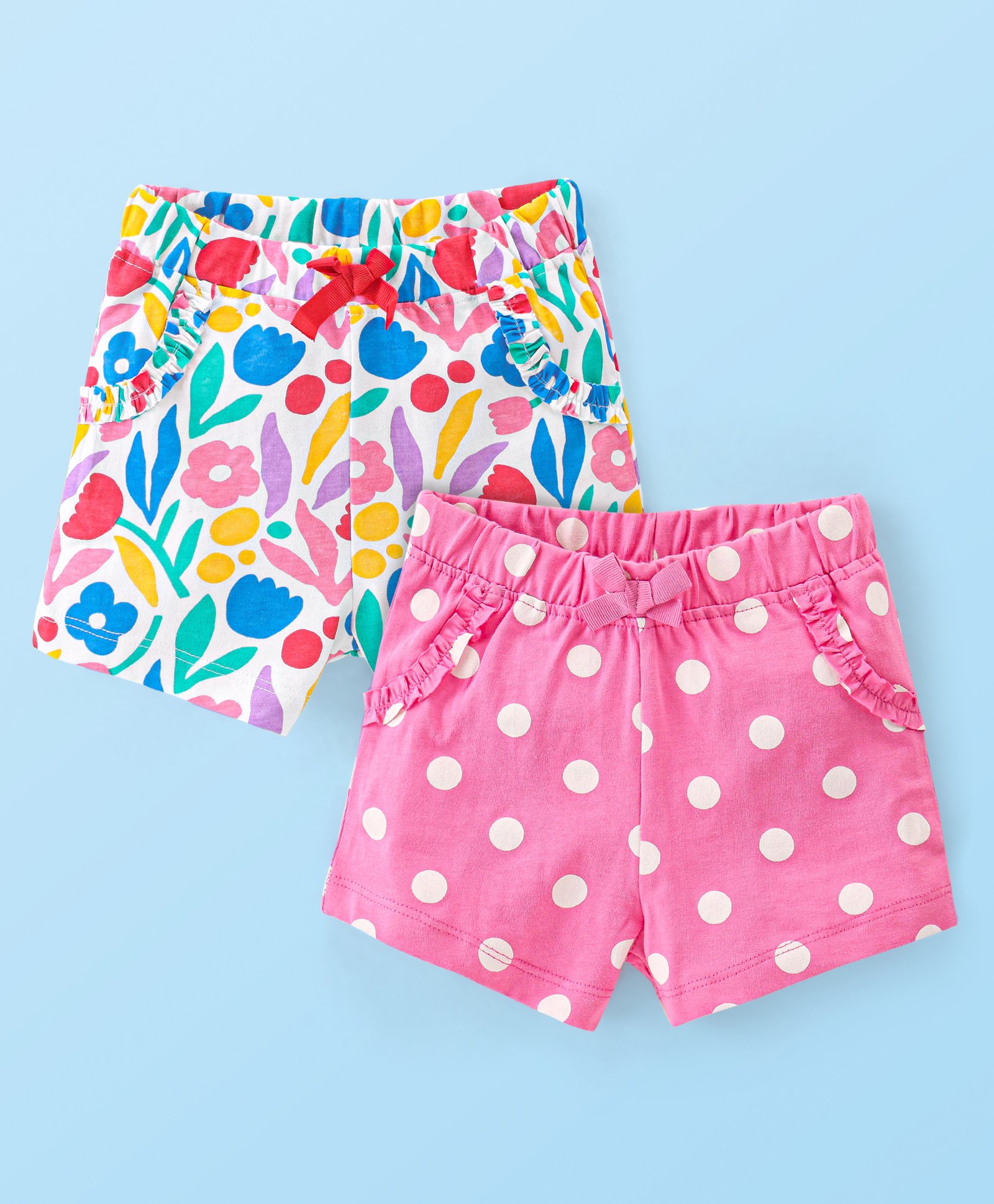 Babyhug Single Jersey Knit Mid Thigh Shorts with Polka Dot Print Pack of 2- Multicolor-picture-17