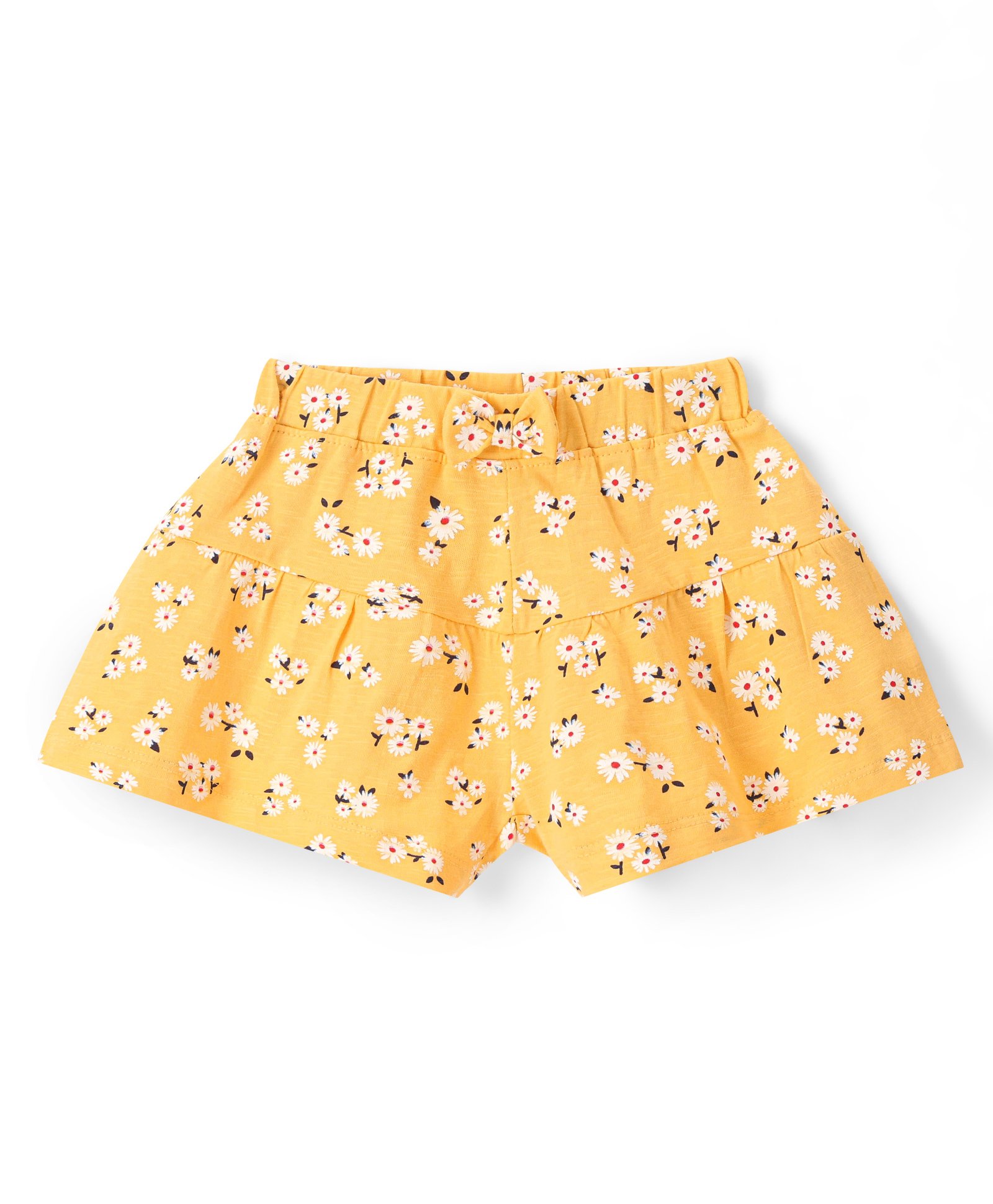 Babyhug Single Jersey Kint Mid Thigh Floral Print Shorts - Yellow-picture-21
