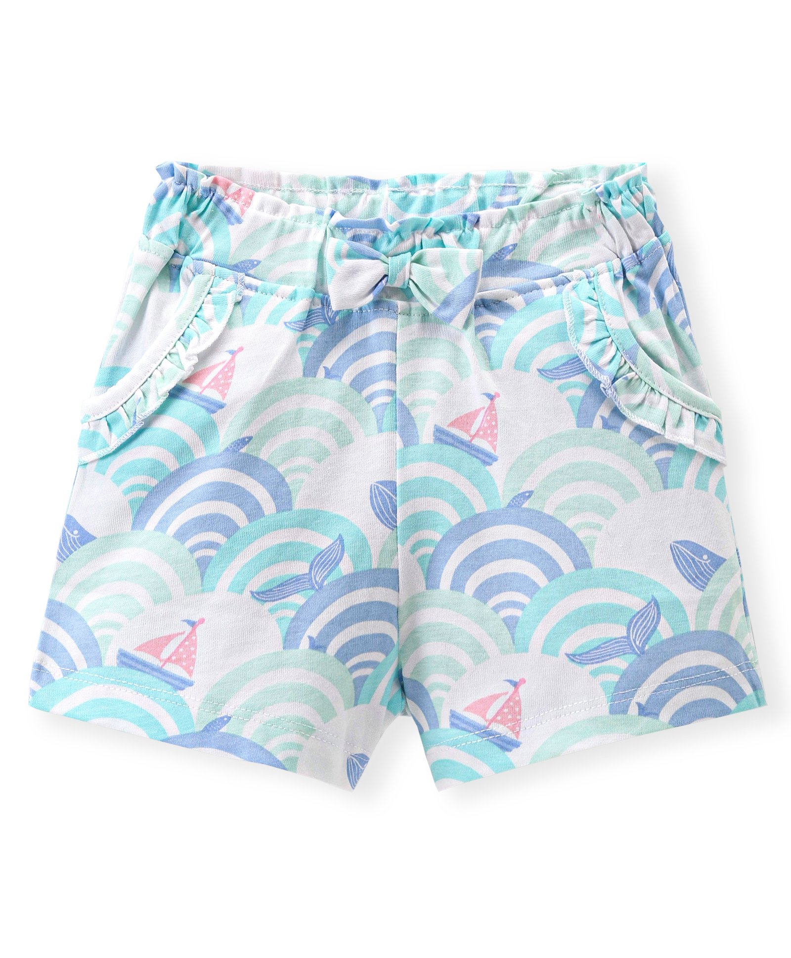 Babyhug Single Jersey Knit Mid Thigh Whale Printed Shorts - White & Blue-picture-26
