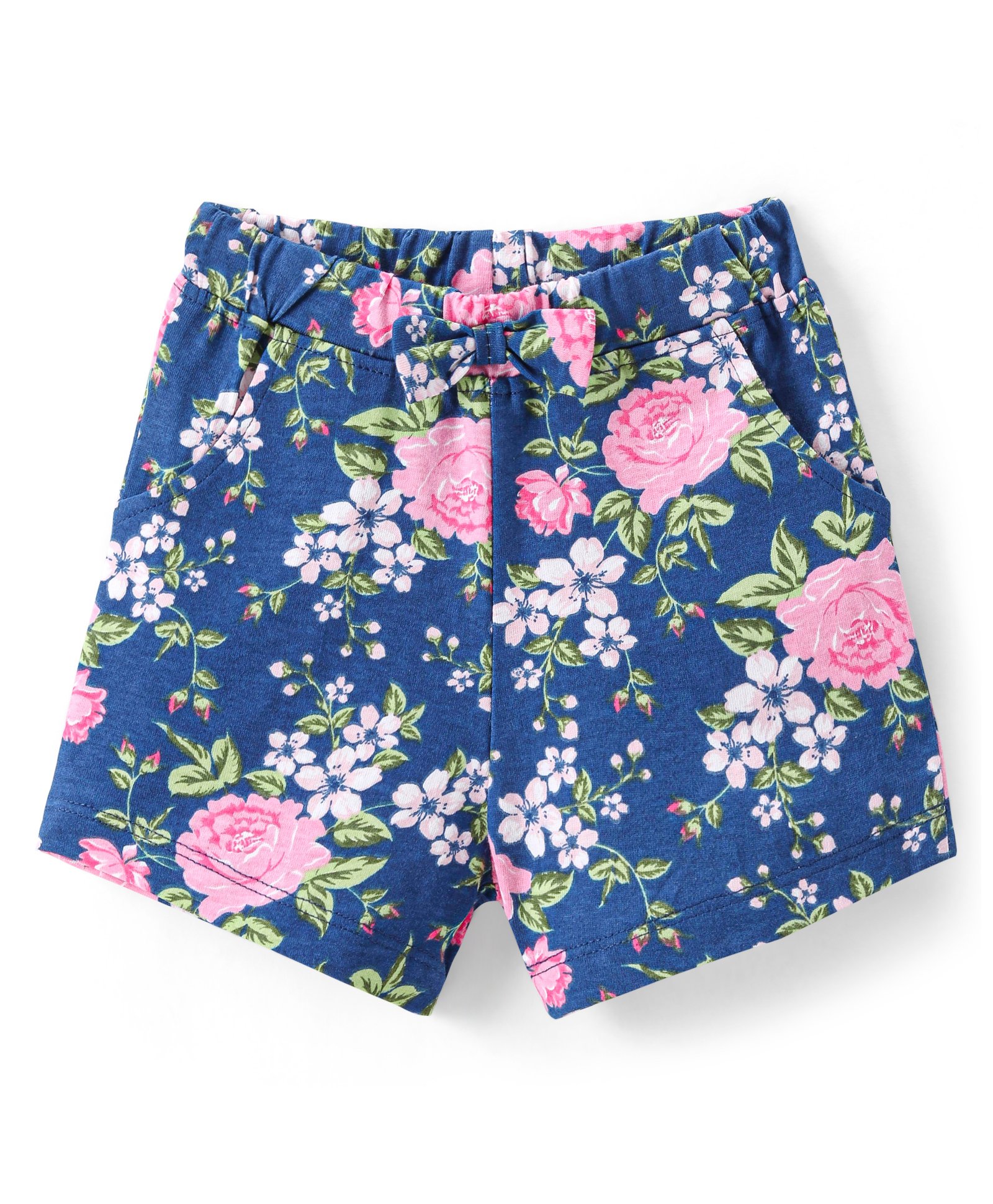 Babyhug Single Jersey Knit Mid Thigh Floral Printed Shorts - Navy Blue-image-20