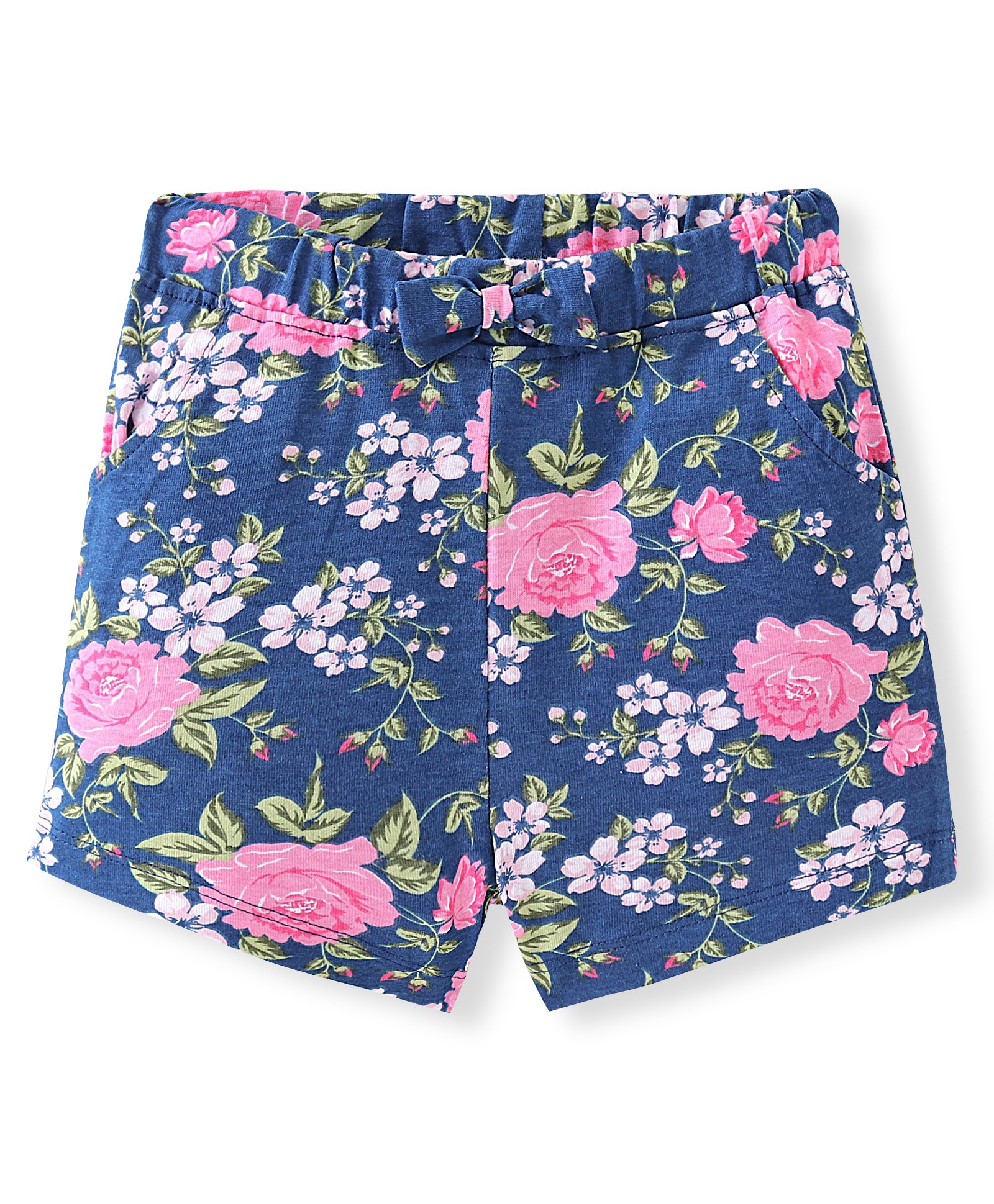 Babyhug Cotton Single Jersey Knit Mid Thigh Length Shorts Floral Print - Navy Blue-picture-32