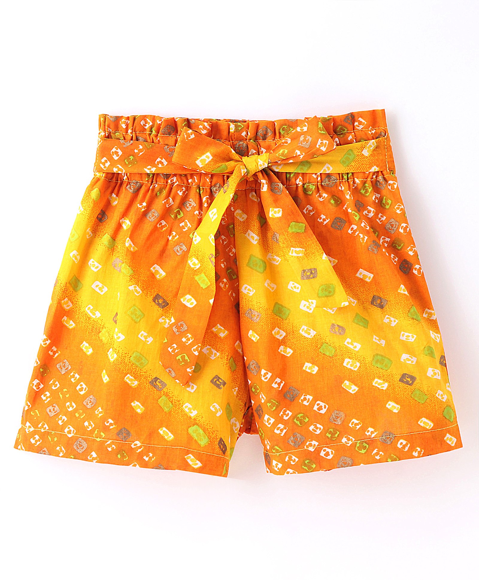 CrayonFlakes Tye Dye & Bandhani Printed Belt Detailed Shorts - Yellow-picture-17