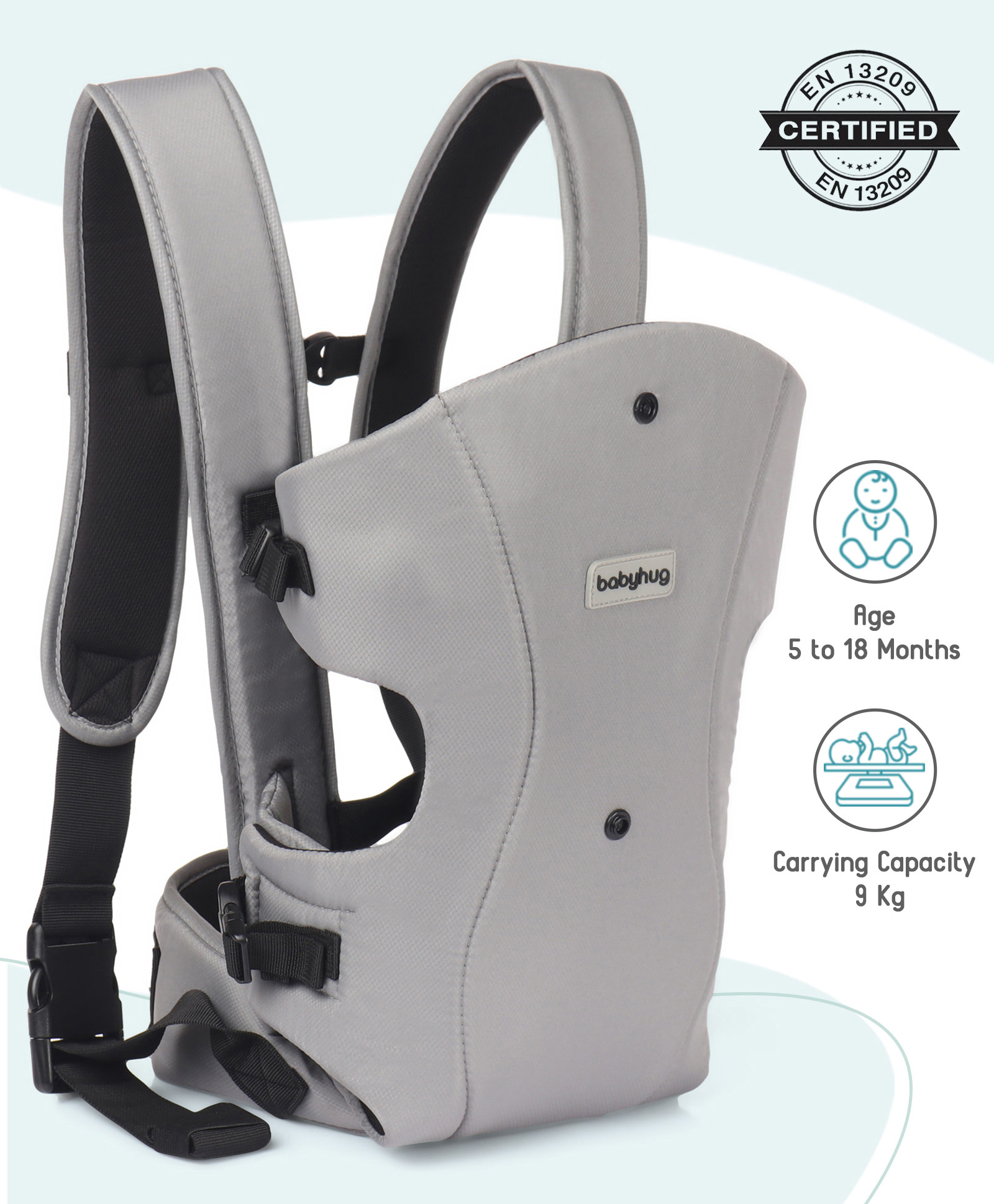 Babyhug Elegant Lightweight & Adjustable 3 in 1 Baby Carrier - Grey