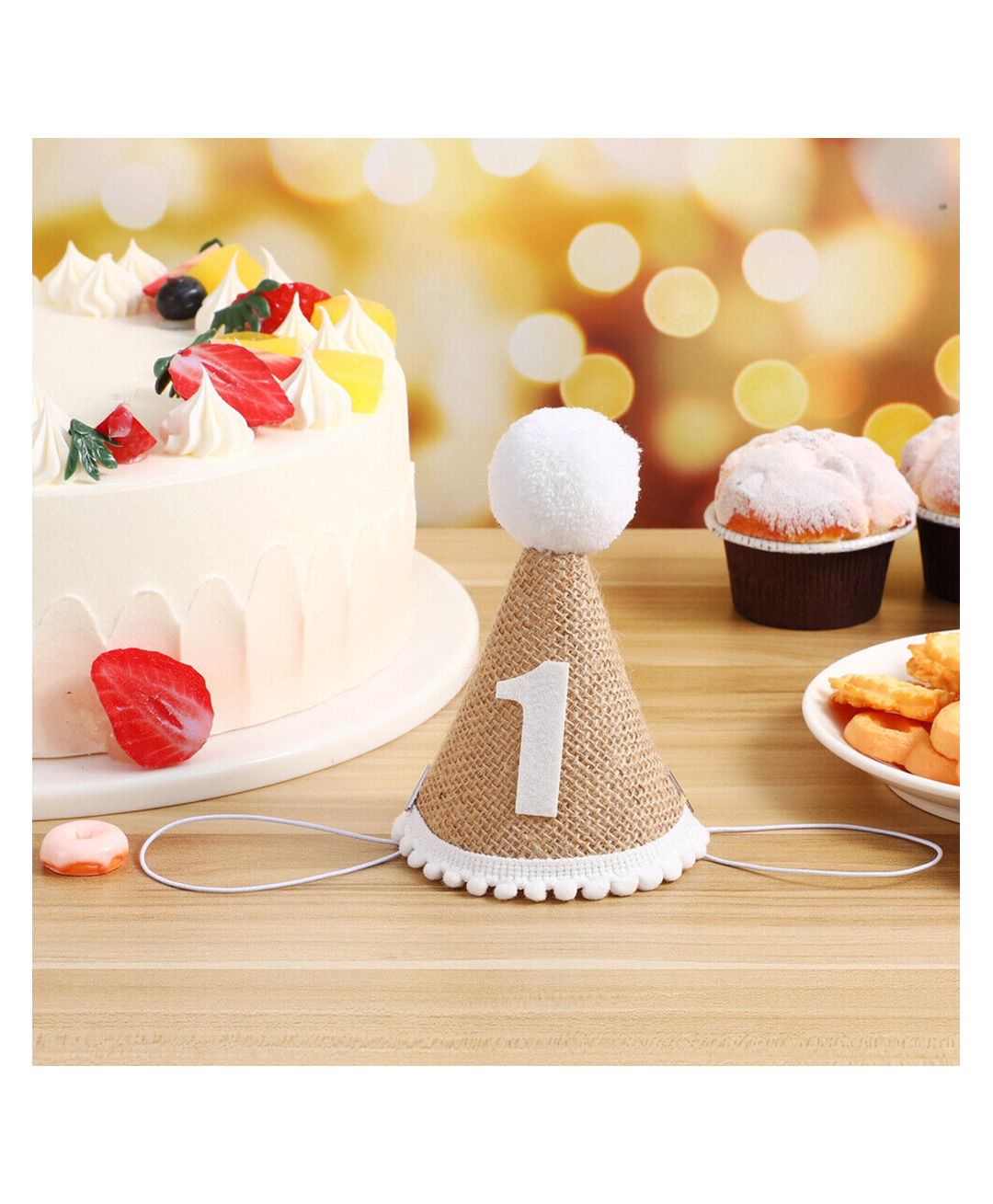 Babymoon 1st Birthday Cone Jute Cap Baby Photoshoot Props - Brown