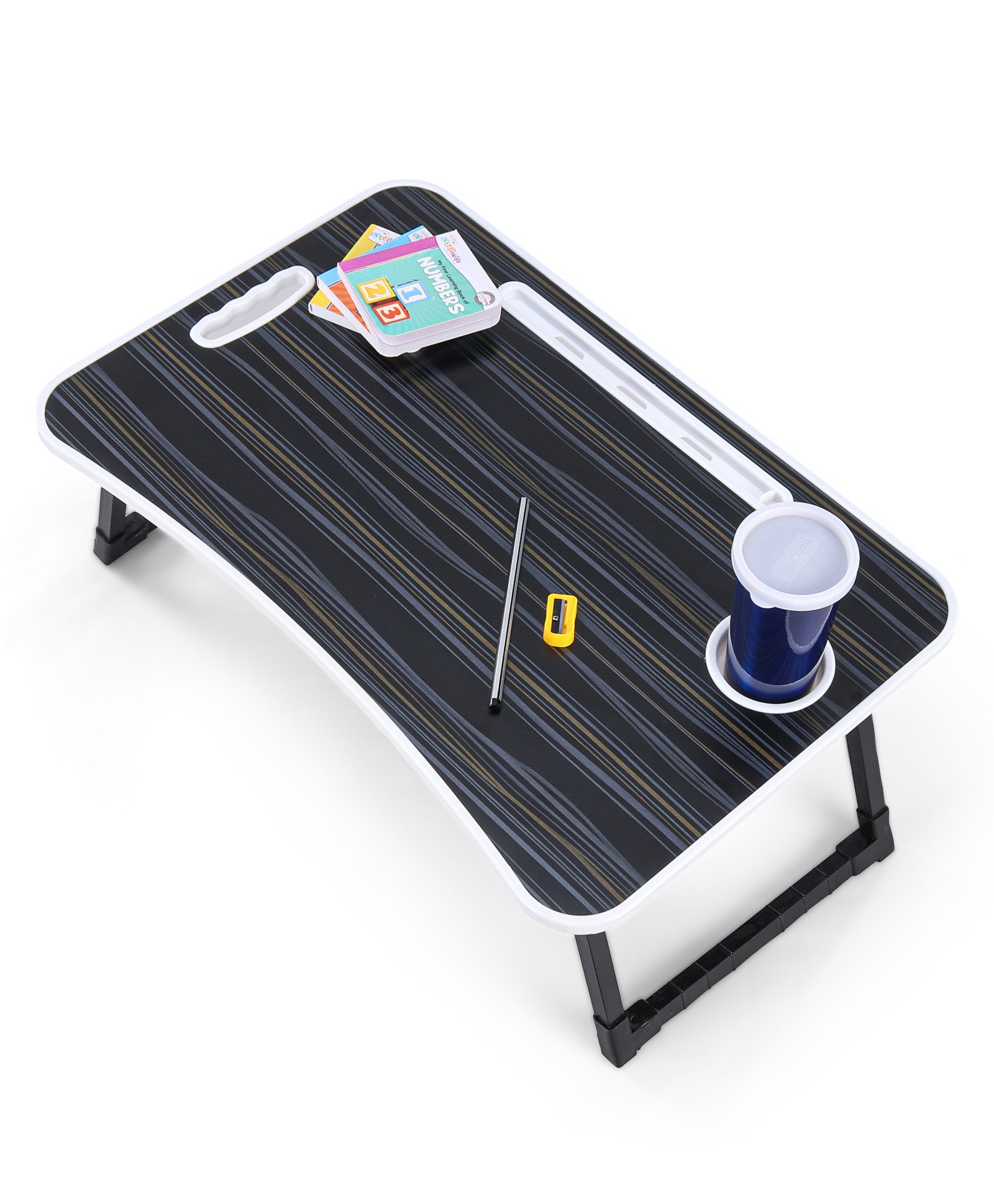 fab n funky Smart Multipurpose Foldable Laptop Table with Cup Holder Solid Colour  - Black-picture-27