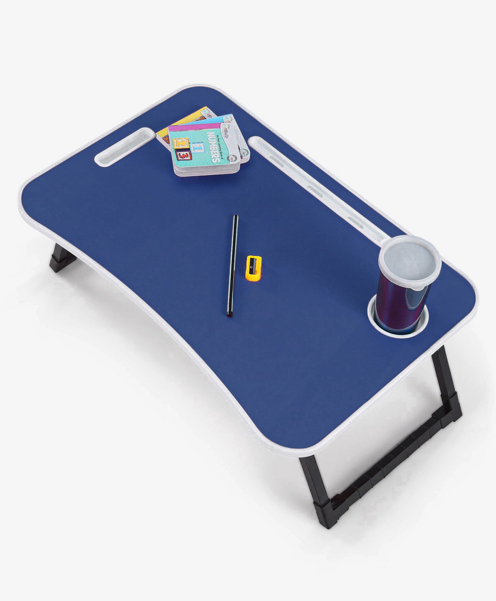 fab n funky Smart Multipurpose Foldable Laptop Table with Cup Holder Solid Colour  - Blue-picture-30