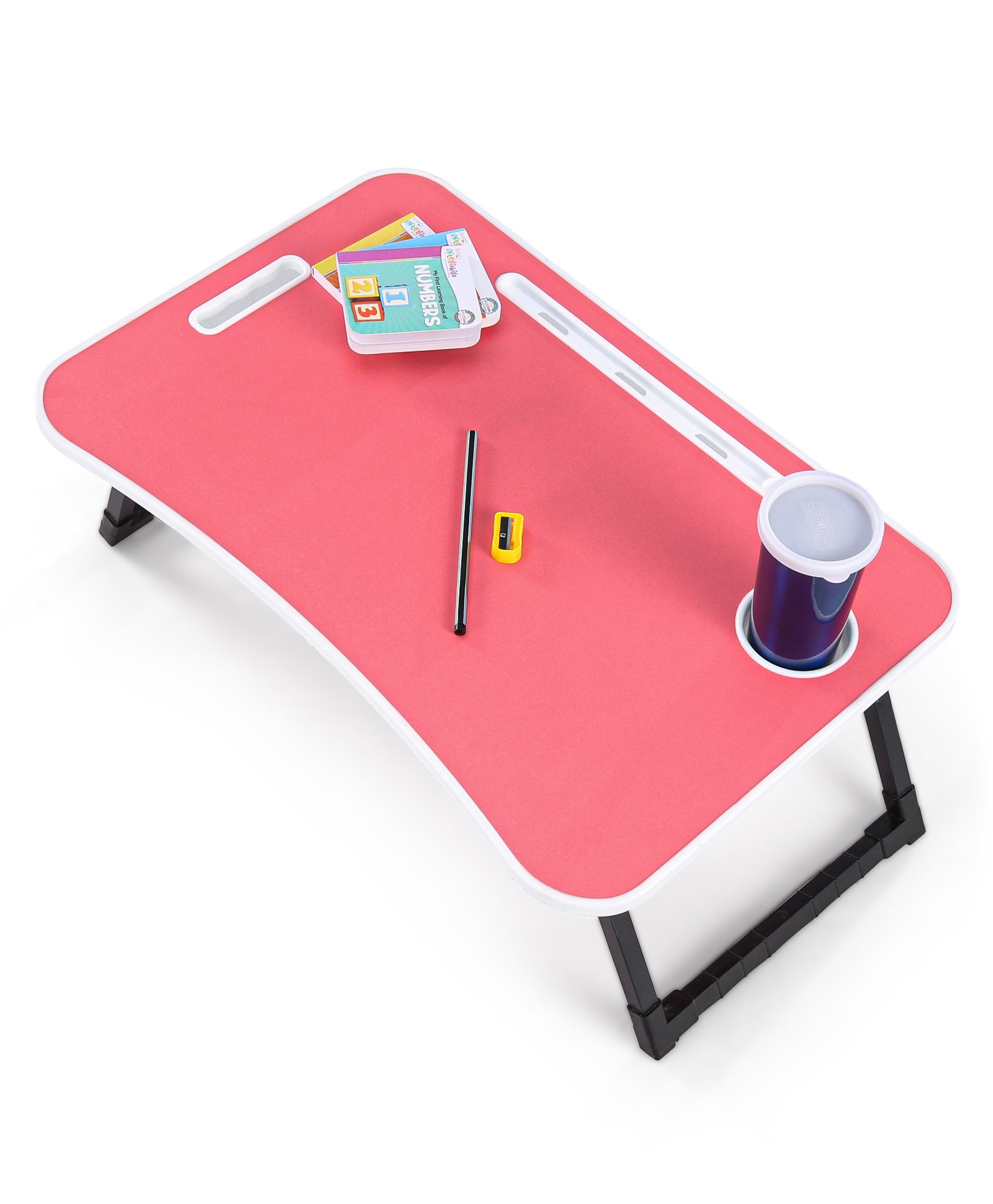 fab n funky Smart Multipurpose Foldable Laptop Table with Cup Holder Solid Colour  - Pink-picture-35