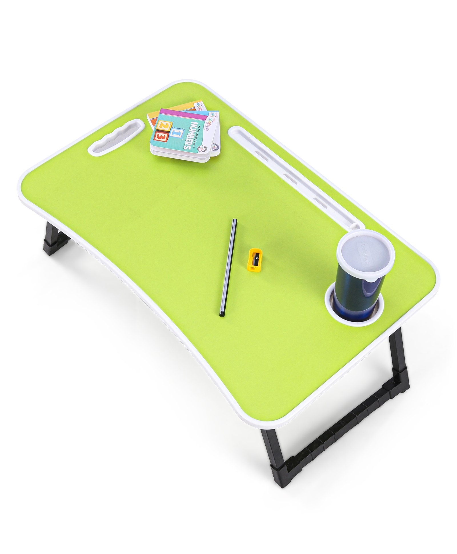 fab n funky Smart Multipurpose Foldable Laptop Table with Cup Holder Solid Colour  - Green-picture-28